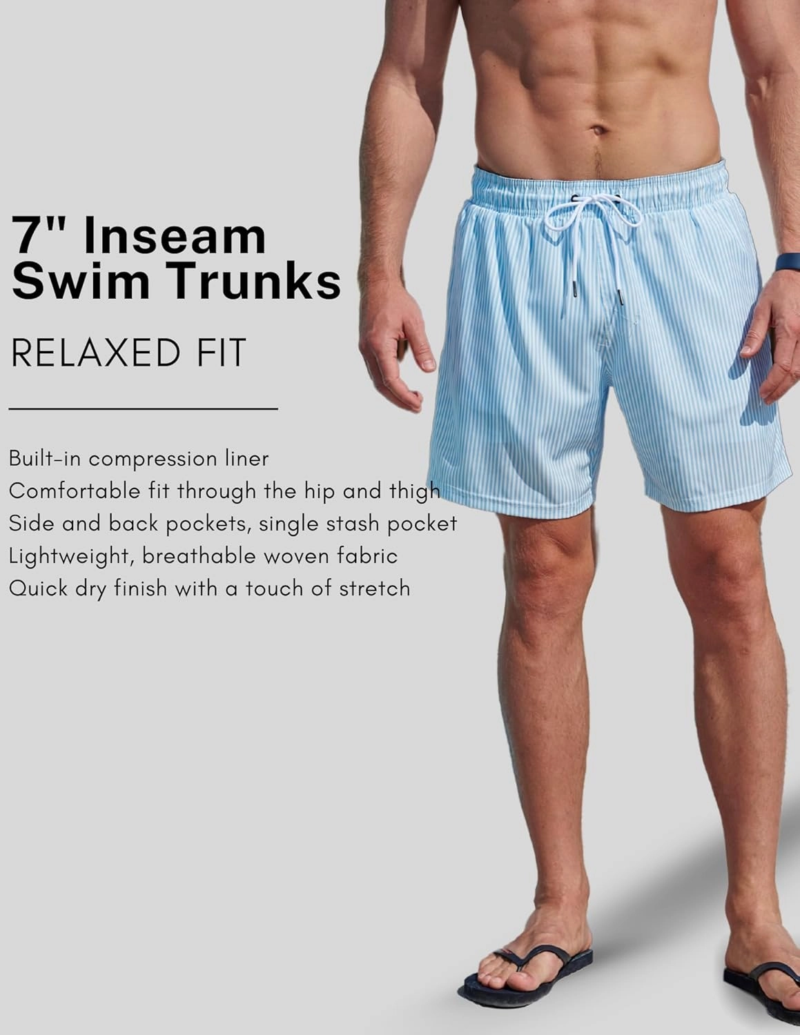 2 Pack: Men's 7" Swim Trunks with Compression Liner, Quick Dry Stretch Swimming Shorts Bathing Suits Swimwear