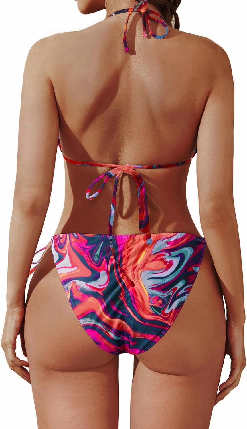 3 Piece Swimsuits Women Bikini Sets Triangle Halter Bathing Suit with Sexy Mesh Beach Cover Up