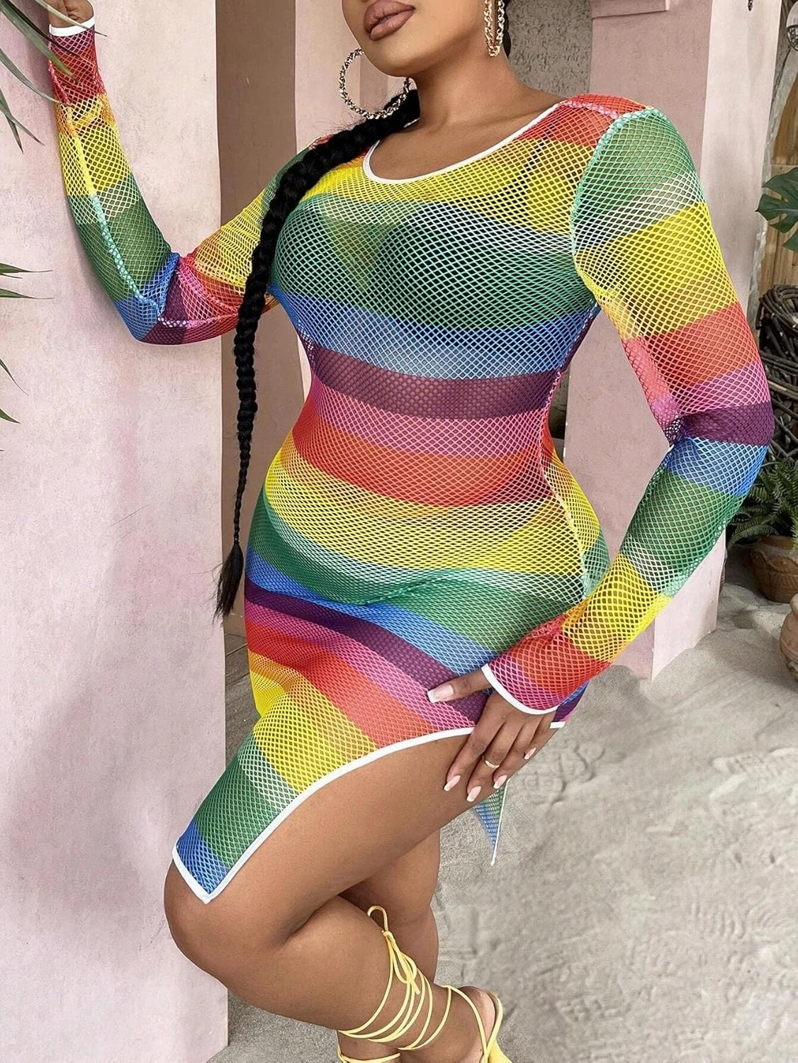 840 - Crochet Fishnet Lace Plus Size Beach Swim Cover Up Top Summer Dress