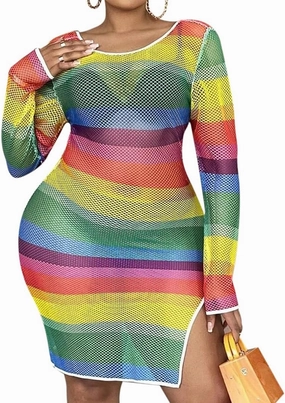 840 - Crochet Fishnet Lace Plus Size Beach Swim Cover Up Top Summer Dress