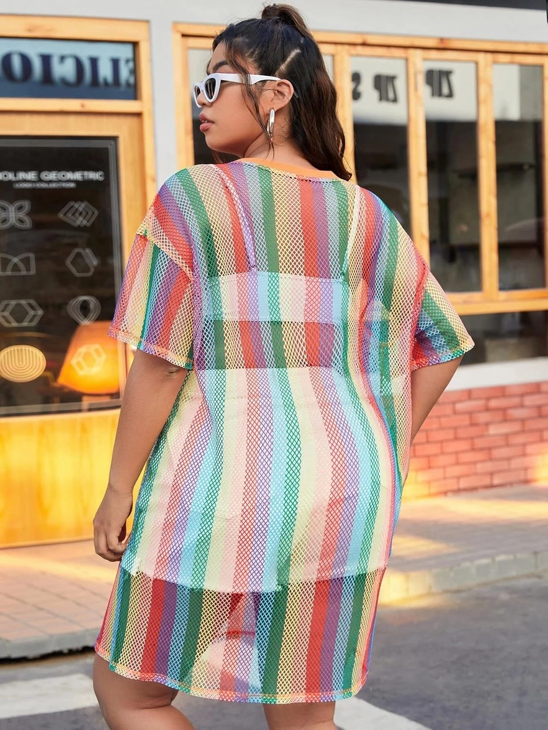 840 - Crochet Fishnet Lace Plus Size Beach Swim Cover Up Top Summer Dress