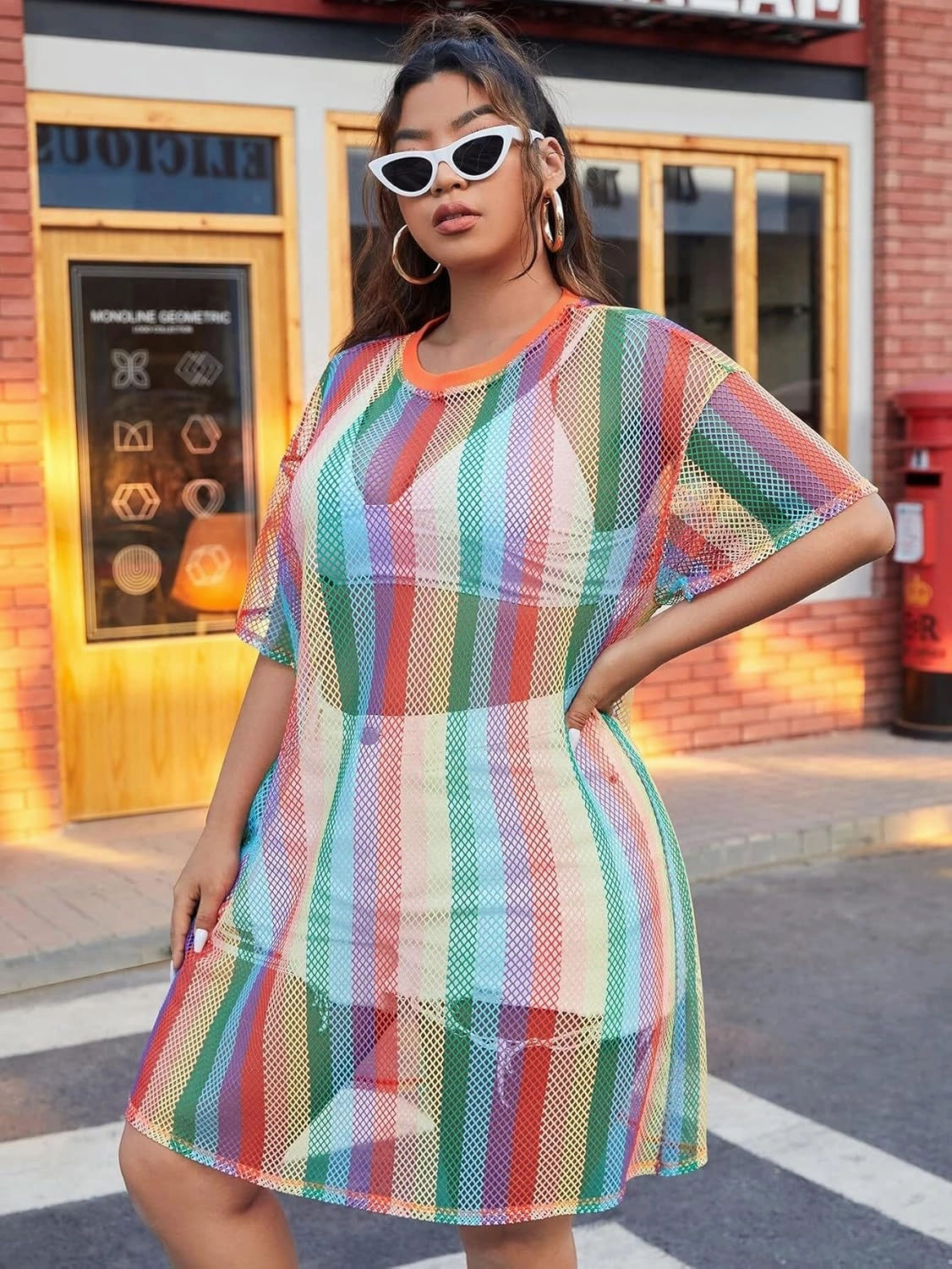 840 - Crochet Fishnet Lace Plus Size Beach Swim Cover Up Top Summer Dress
