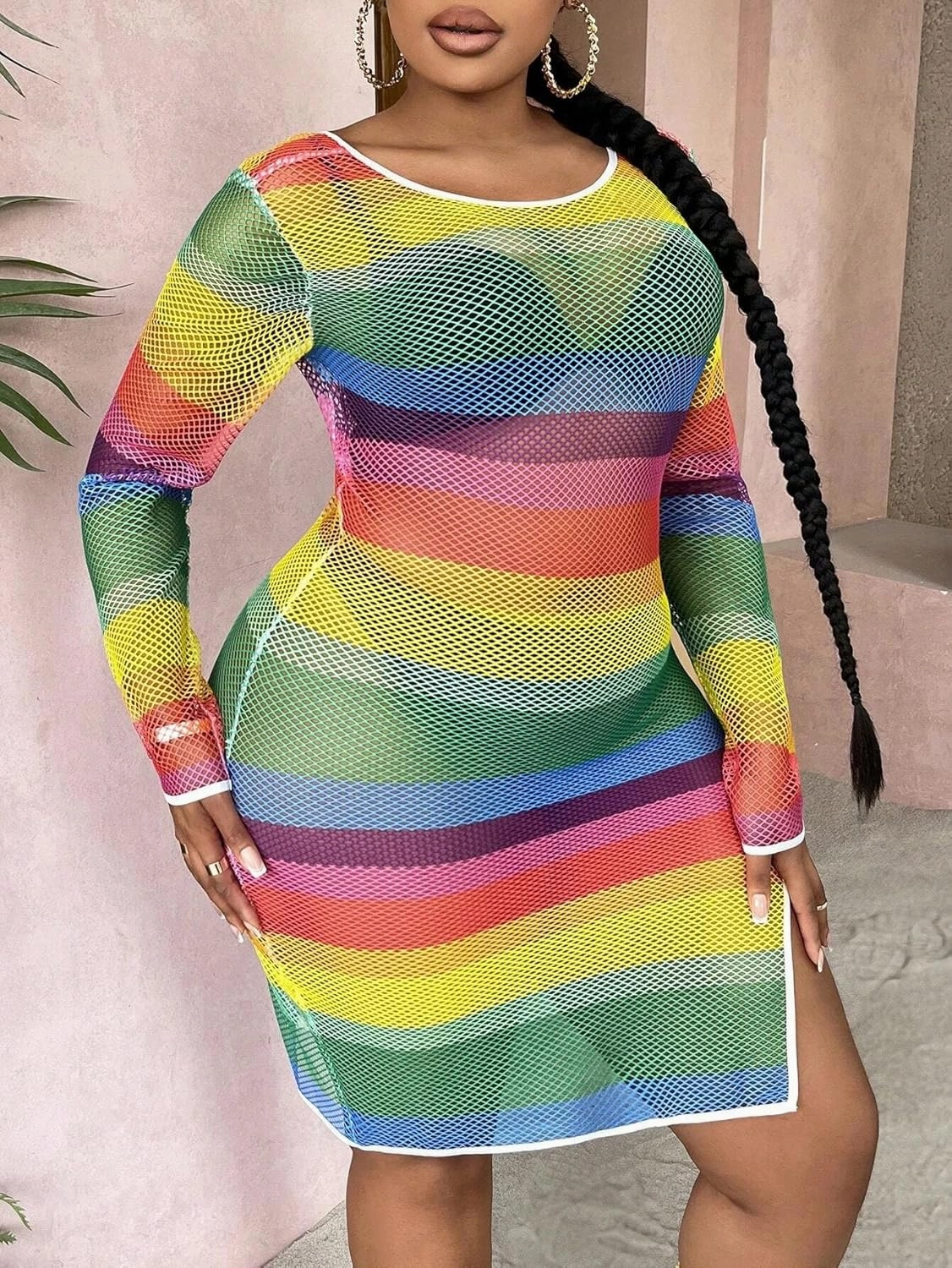 840 - Crochet Fishnet Lace Plus Size Beach Swim Cover Up Top Summer Dress