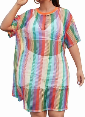 840 - Crochet Fishnet Lace Plus Size Beach Swim Cover Up Top Summer Dress