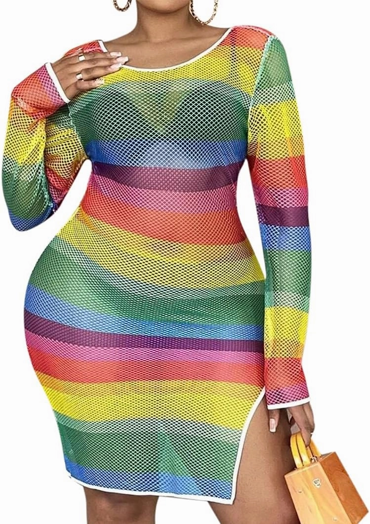 840 - Crochet Fishnet Lace Plus Size Beach Swim Cover Up Top Summer Dress