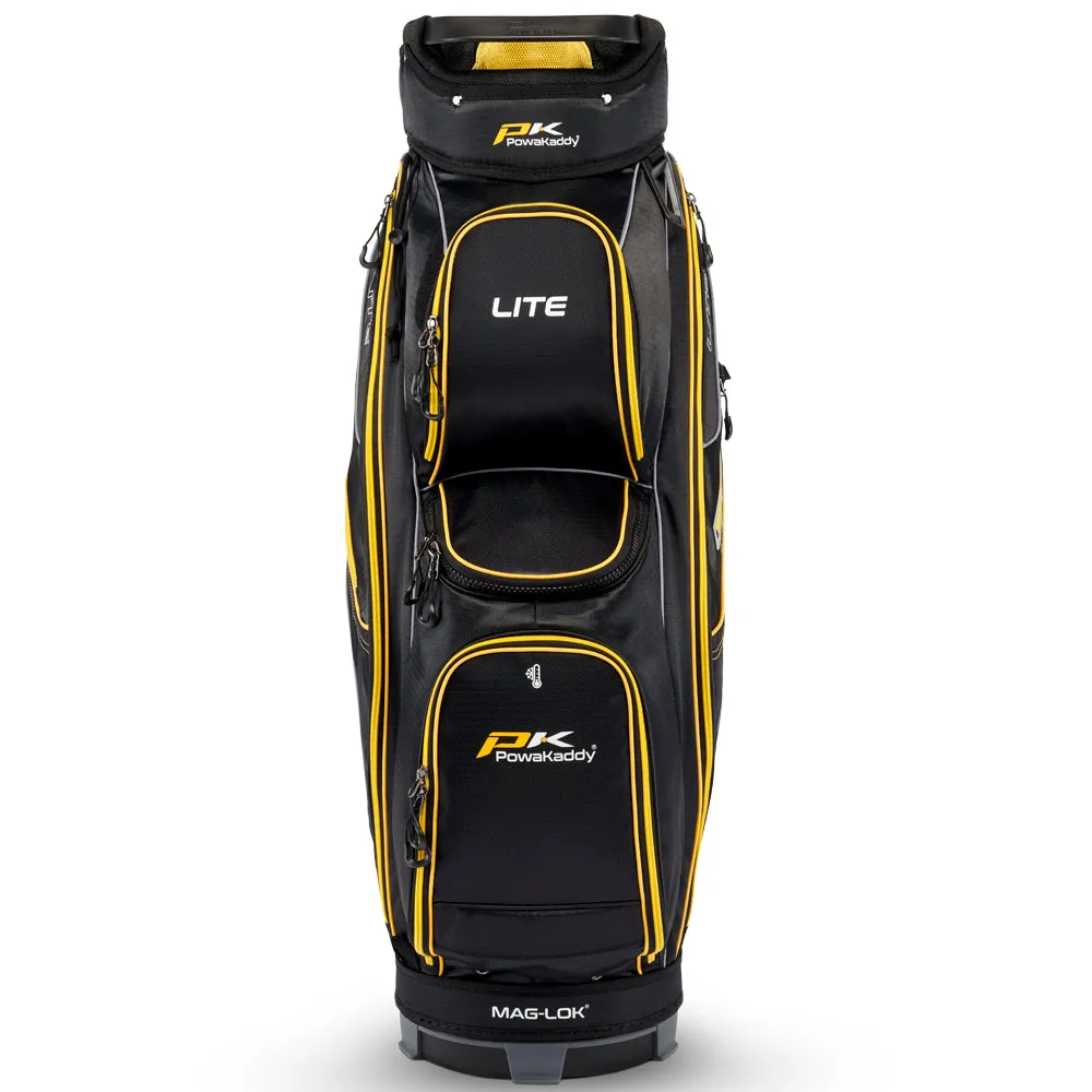 PowaKaddy LITE Cart Bag -  Black/Yellow, Solar powered golf cart, High visibility golf balls