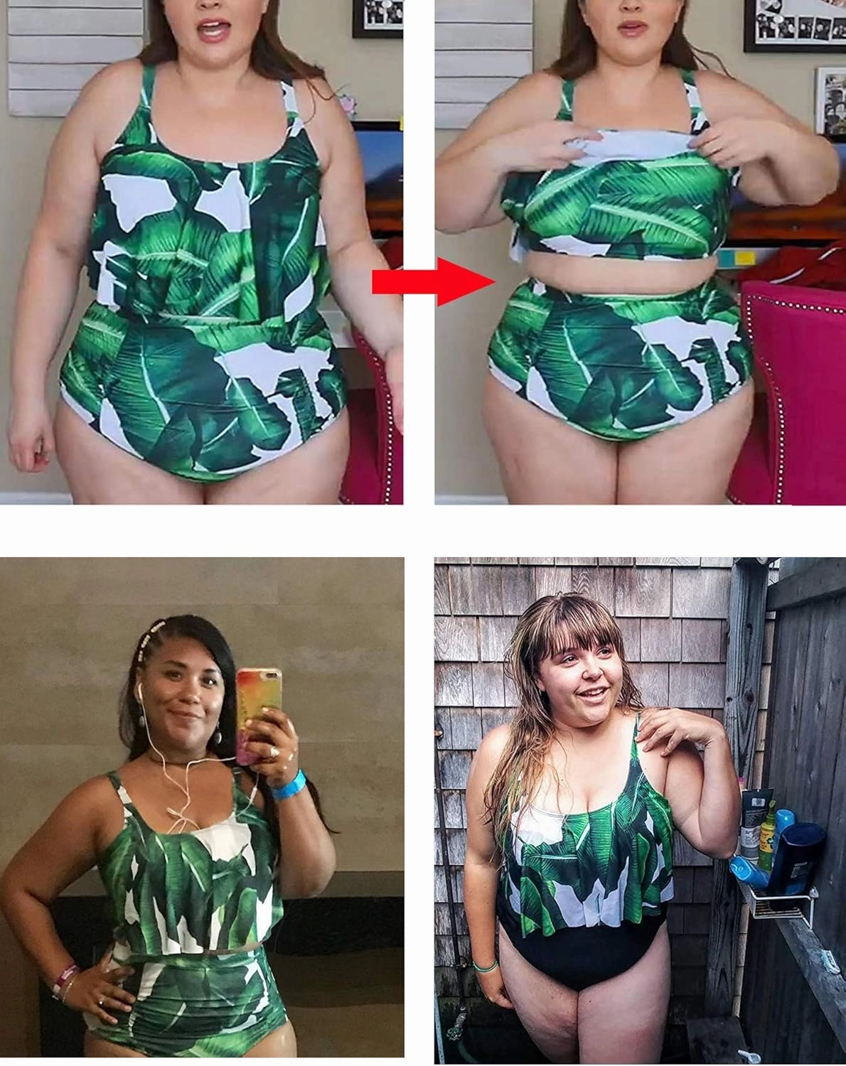 ADOME Women Bikini Set Tummy Control Swimsuit Two Piece High Waist Floral Swimwear Plus Size
