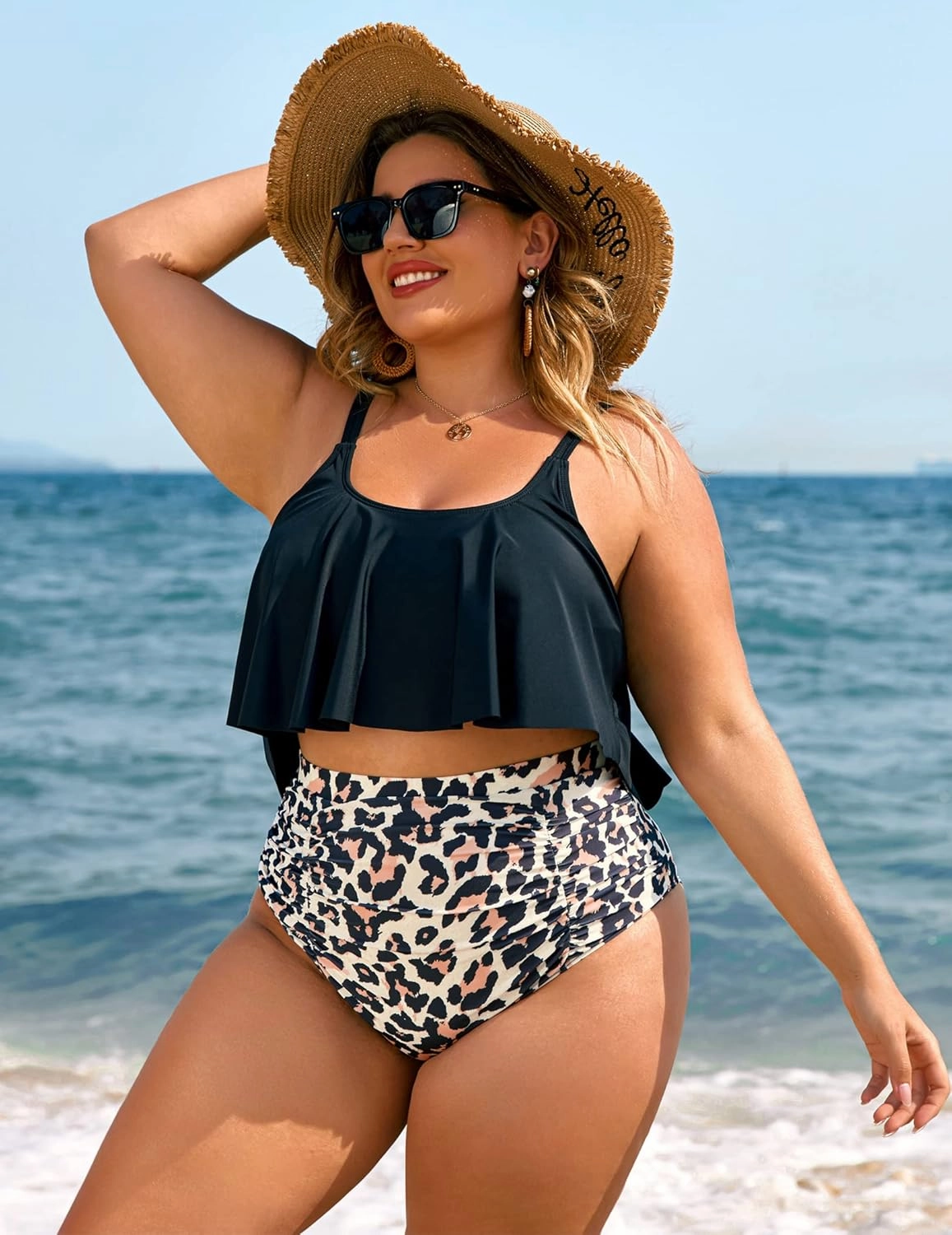 ADOME Women Bikini Set Tummy Control Swimsuit Two Piece High Waist Floral Swimwear Plus Size