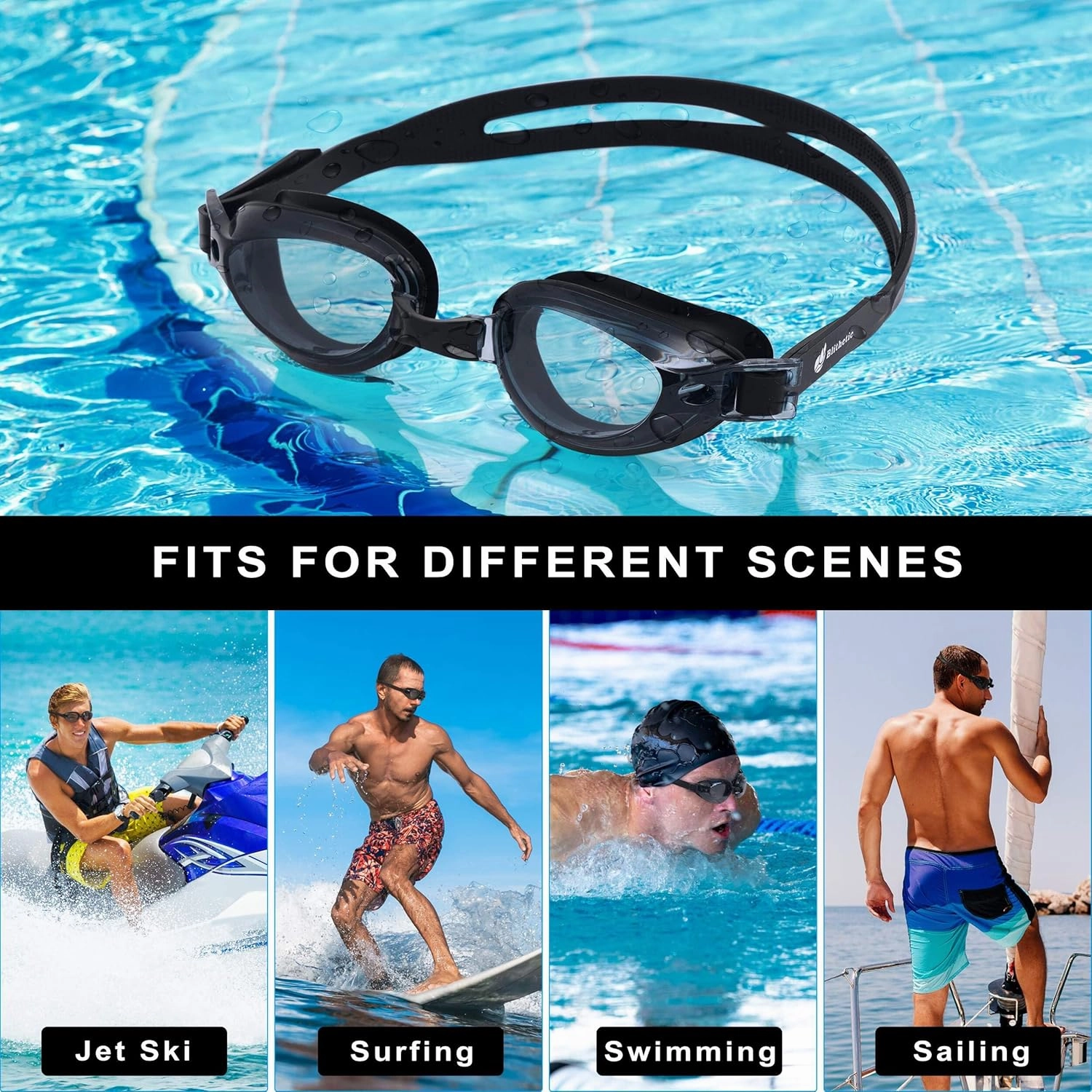 Adult Anti Fog Swim Goggles, Shortsighted Myopia Swimming Goggles for Nearsighted Vision Black