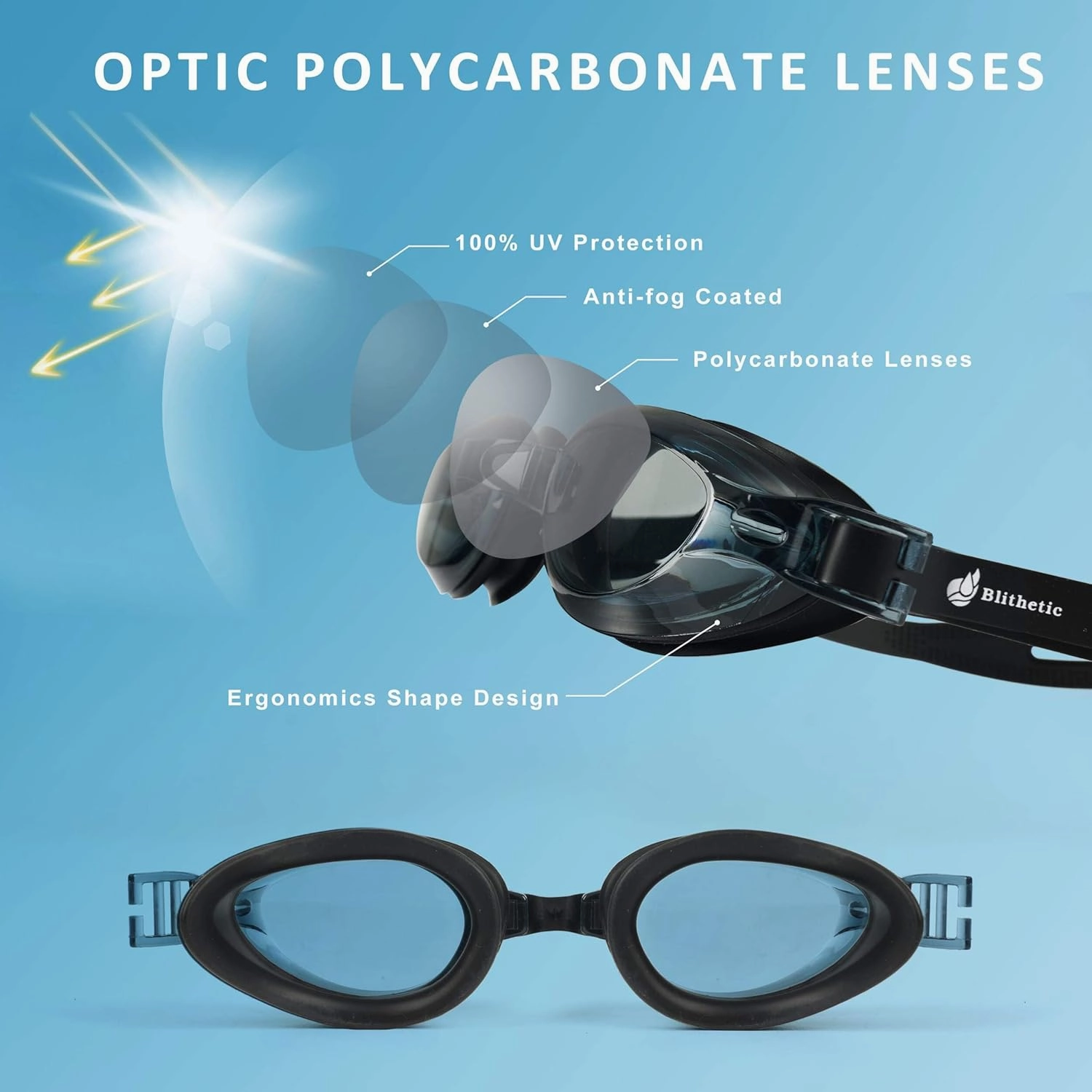 Adult Anti Fog Swim Goggles, Shortsighted Myopia Swimming Goggles for Nearsighted Vision Black