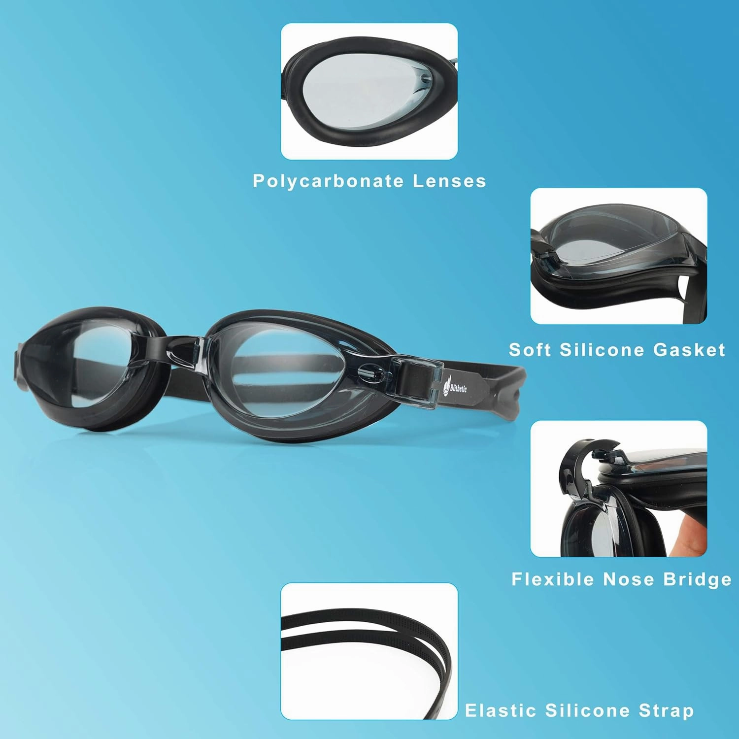 Adult Anti Fog Swim Goggles, Shortsighted Myopia Swimming Goggles for Nearsighted Vision Black