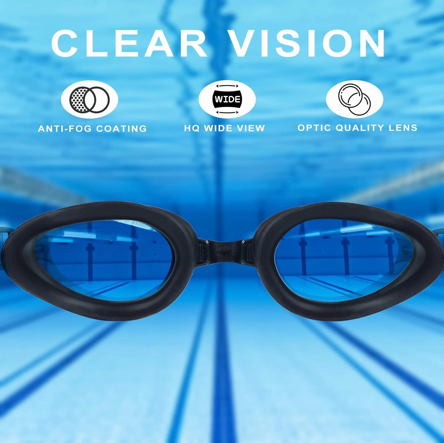 Adult Anti Fog Swim Goggles, Shortsighted Myopia Swimming Goggles for Nearsighted Vision Black