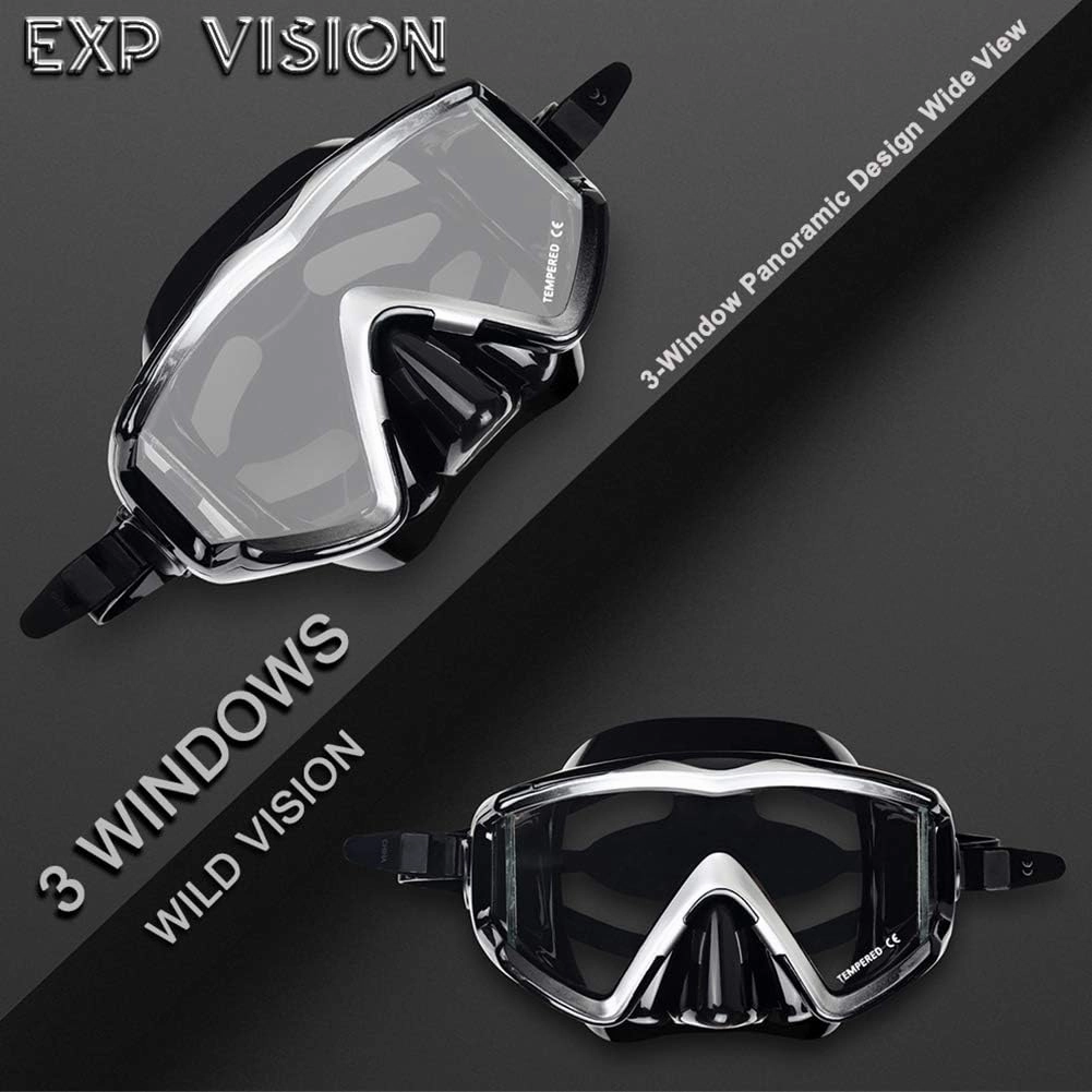 Adult Pano 3 Scuba Diving Mask, Tempered Glass Snorkel Mask Anti-Fog Swim Mask No Leakage Swim Goggles with Nose Cover Snorkeling Gear for Snorkeling, Freediving, Swimming
