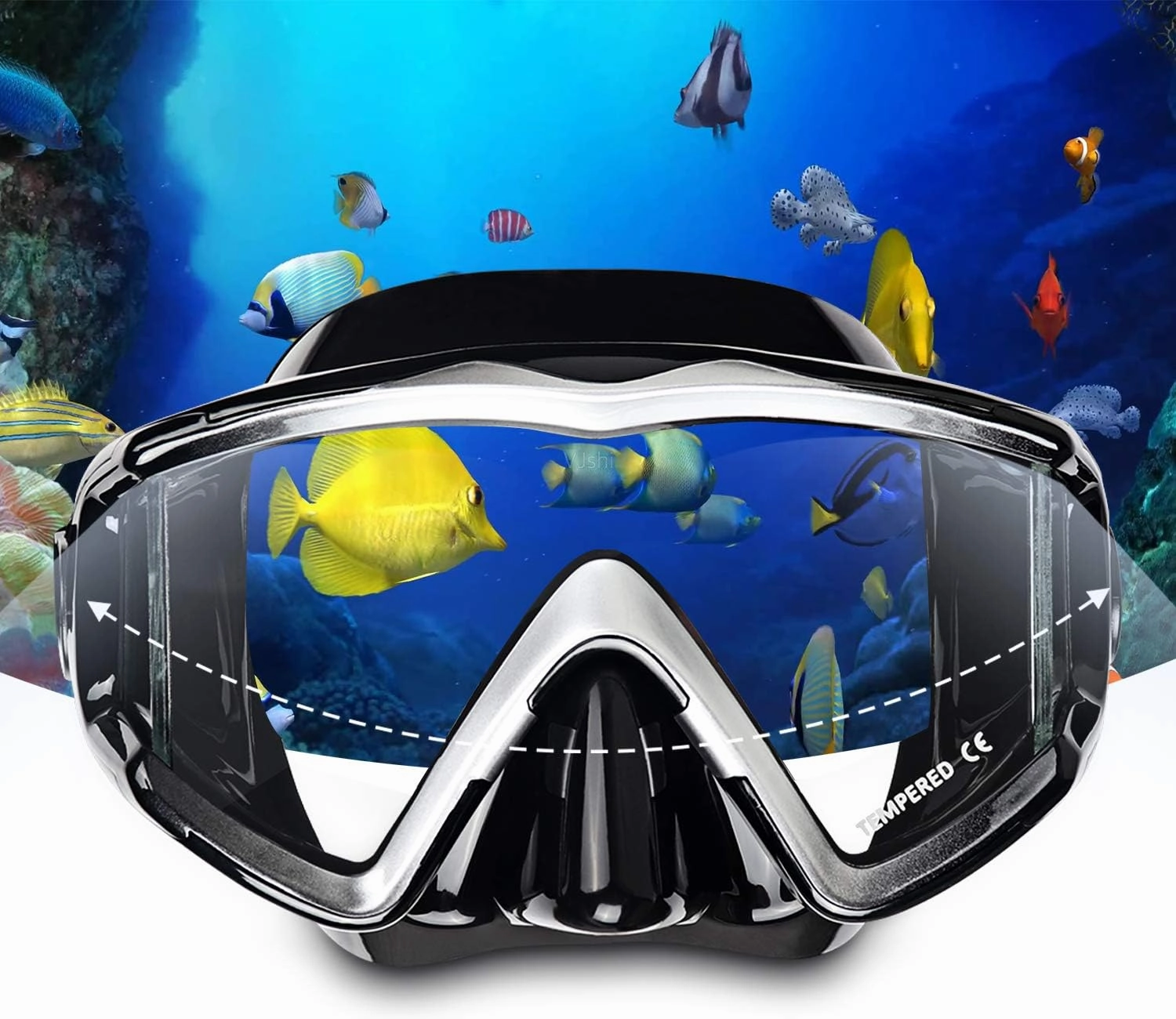 Adult Pano 3 Scuba Diving Mask, Tempered Glass Snorkel Mask Anti-Fog Swim Mask No Leakage Swim Goggles with Nose Cover Snorkeling Gear for Snorkeling, Freediving, Swimming