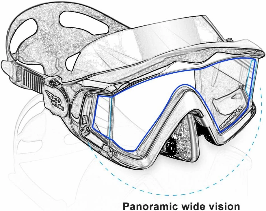 Adult Pano 3 Scuba Diving Mask, Tempered Glass Snorkel Mask Anti-Fog Swim Mask No Leakage Swim Goggles with Nose Cover Snorkeling Gear for Snorkeling, Freediving, Swimming