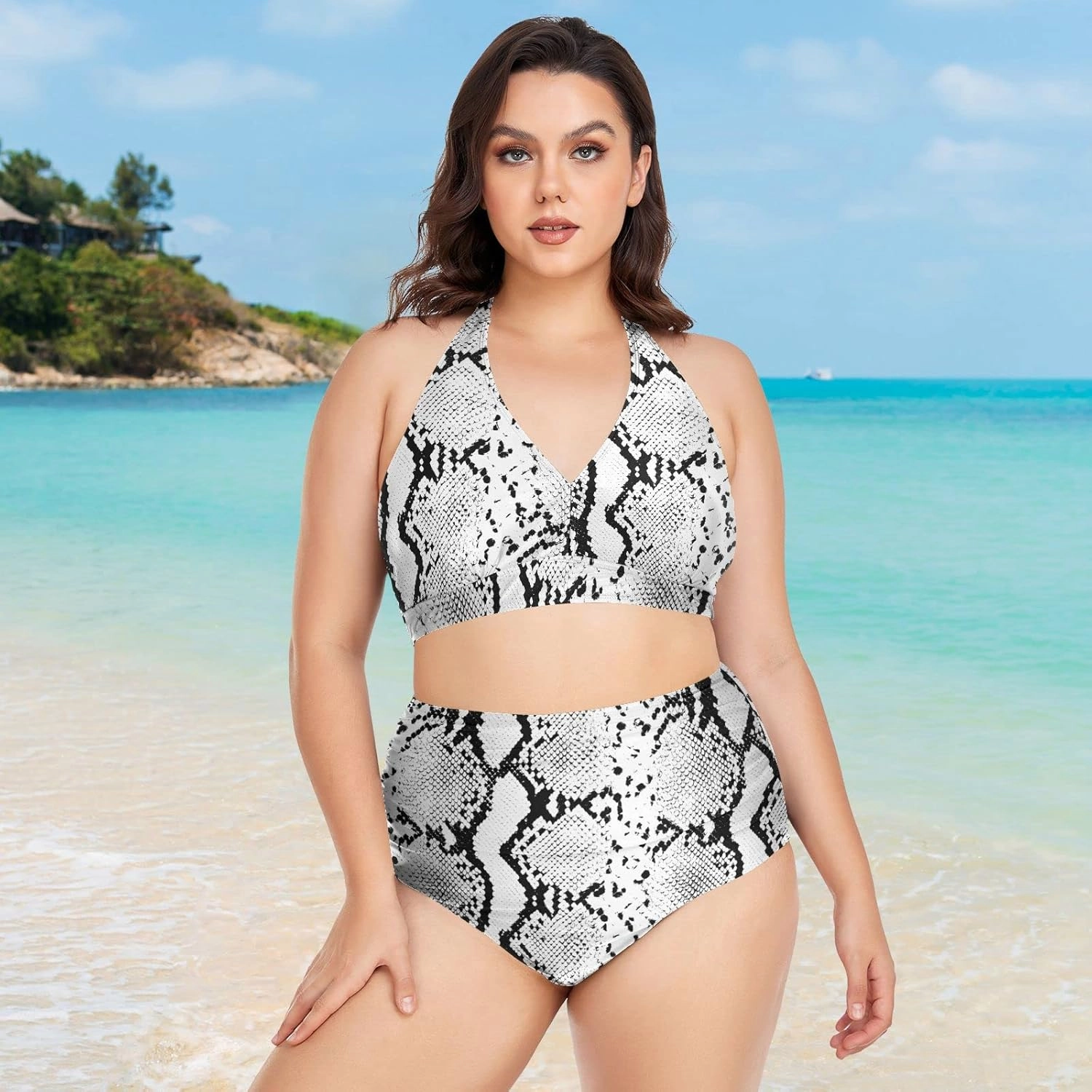 Aflyko Women Plus Size Bikini 2-Piece Swimsuit Ruched Swimwear Large Beachwear