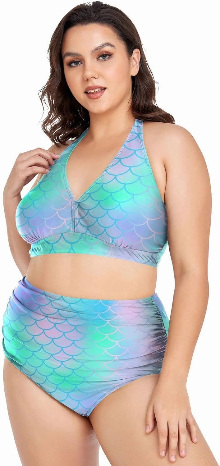 Aflyko Women Plus Size Bikini 2-Piece Swimsuit Ruched Swimwear Large Beachwear