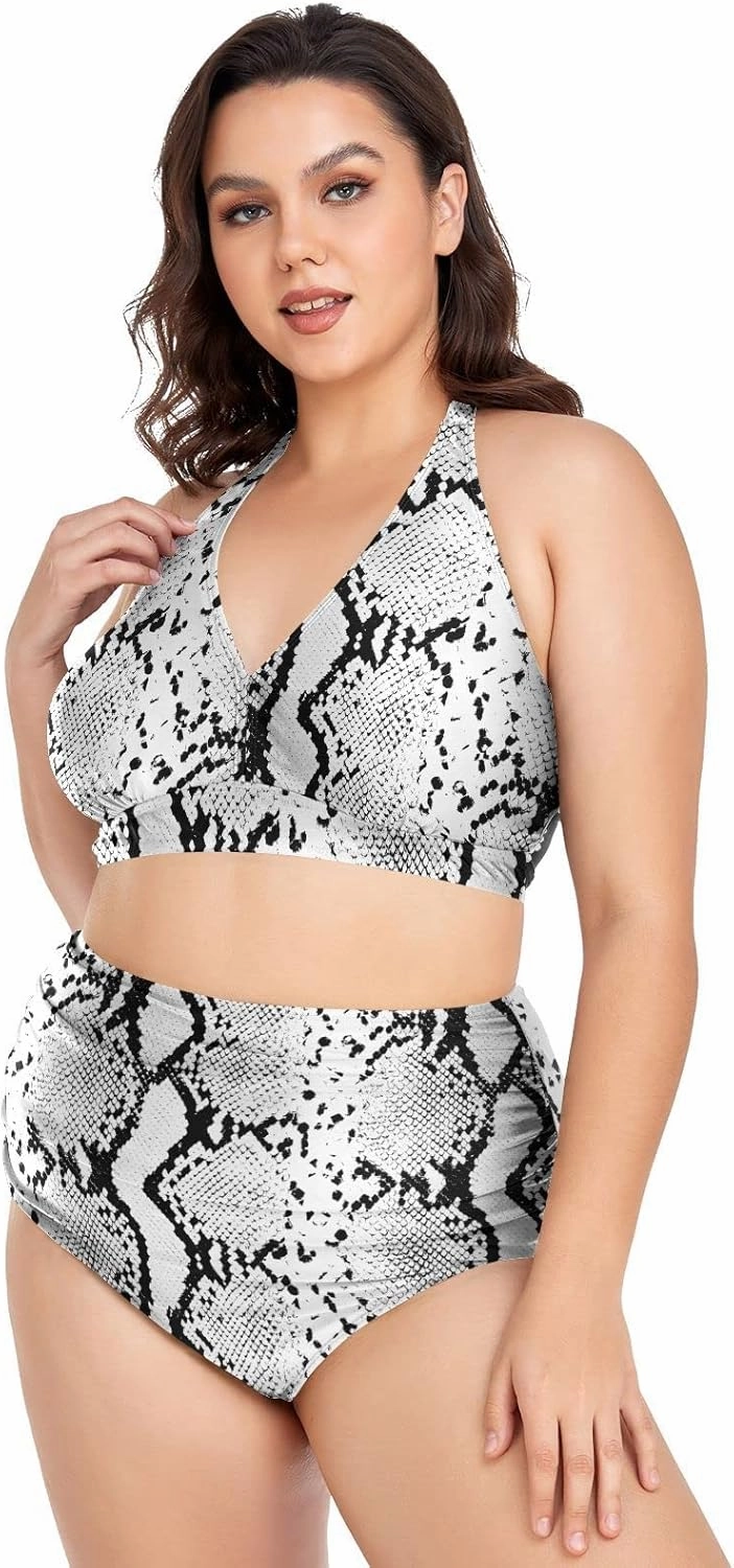 Aflyko Women Plus Size Bikini 2-Piece Swimsuit Ruched Swimwear Large Beachwear