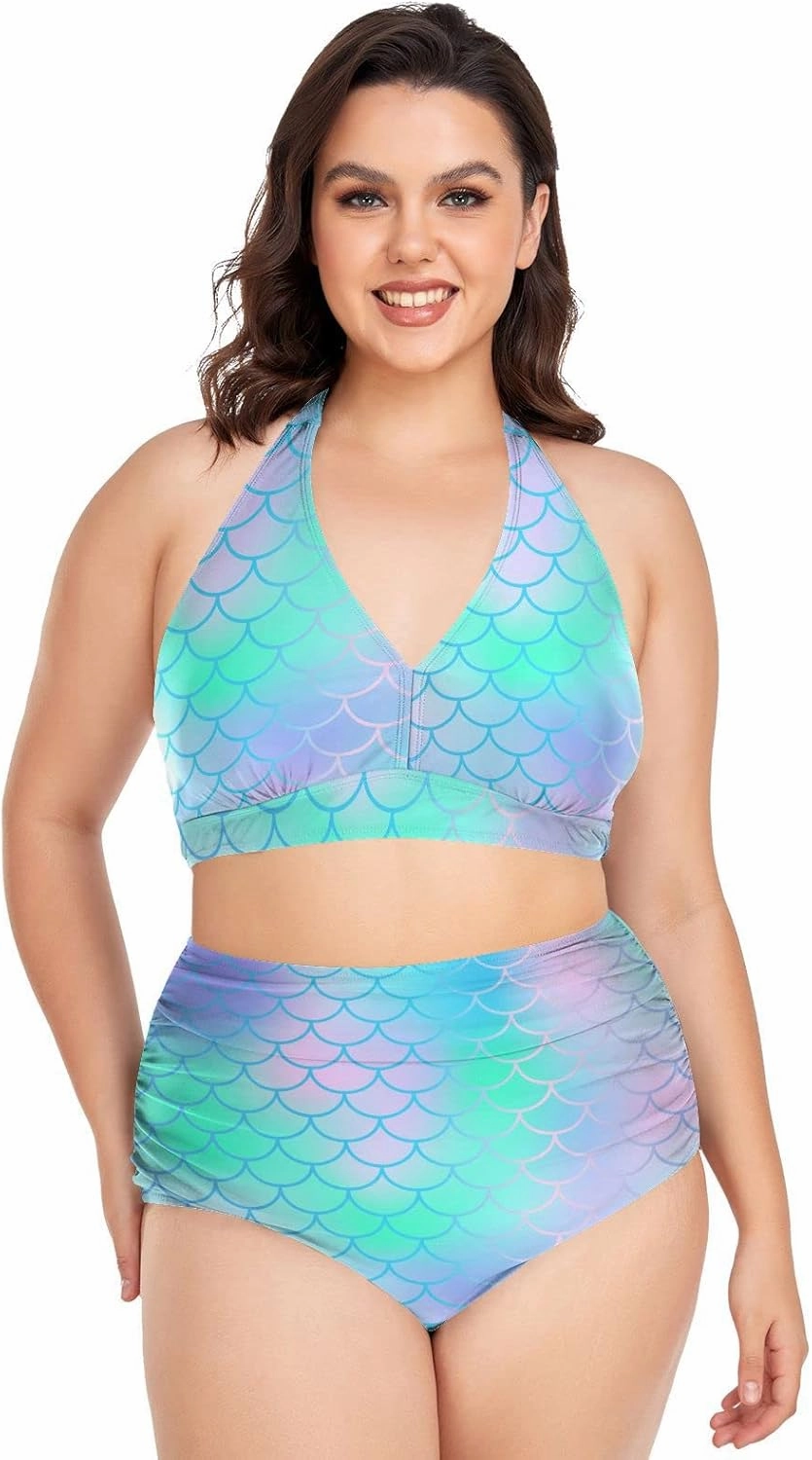 Aflyko Women Plus Size Bikini 2-Piece Swimsuit Ruched Swimwear Large Beachwear