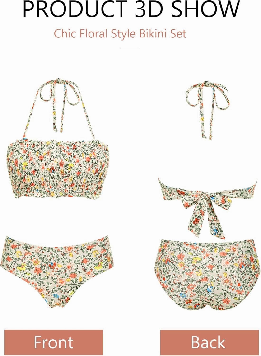 AI'MAGE Bikini Set for Women Two Piece Swimsuits 2024 Floral Bathing Suit Bandeau Swimswear with Removable Shoulder Straps