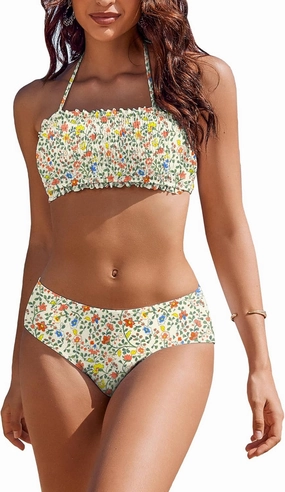 AI'MAGE Bikini Set for Women Two Piece Swimsuits 2024 Floral Bathing Suit Bandeau Swimswear with Removable Shoulder Straps