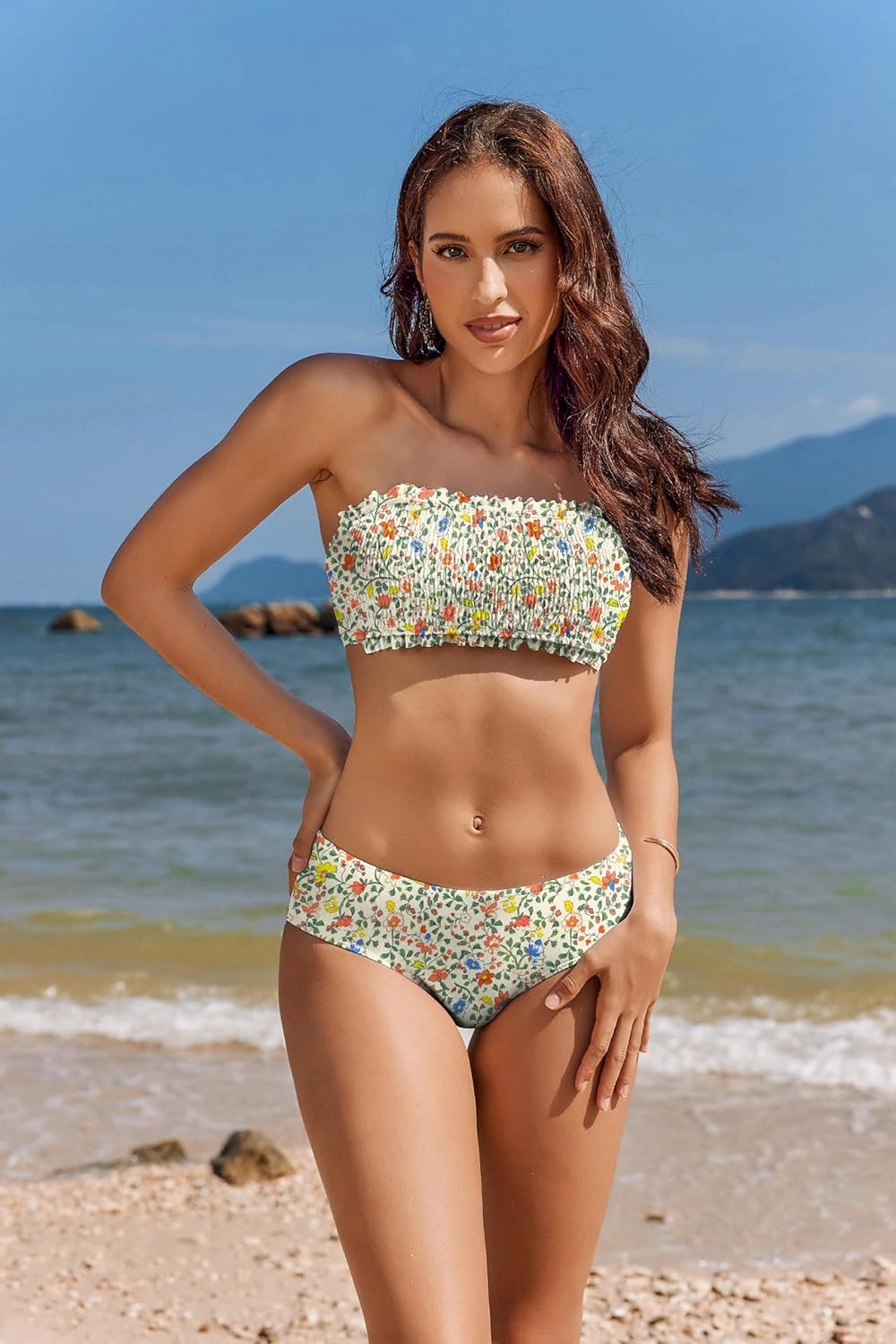 AI'MAGE Bikini Set for Women Two Piece Swimsuits 2024 Floral Bathing Suit Bandeau Swimswear with Removable Shoulder Straps