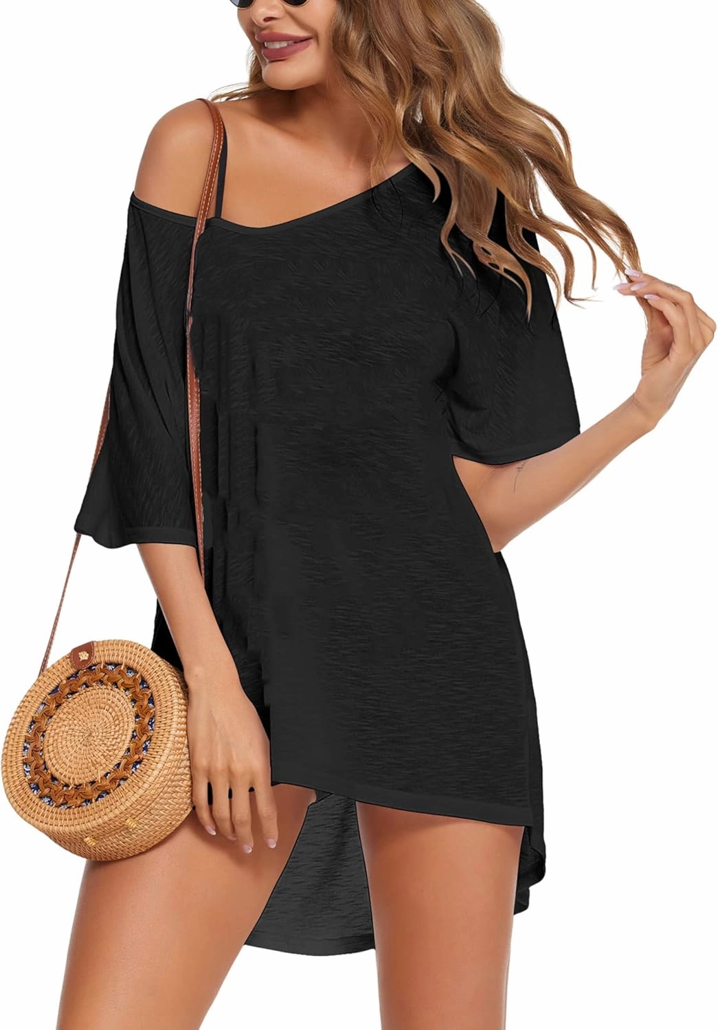 AI'MAGE Swimsuit Cover Up Women's Beach Dress Plus Size Bathing Suit Coverup Casual T Shirt Dresses Beachwear