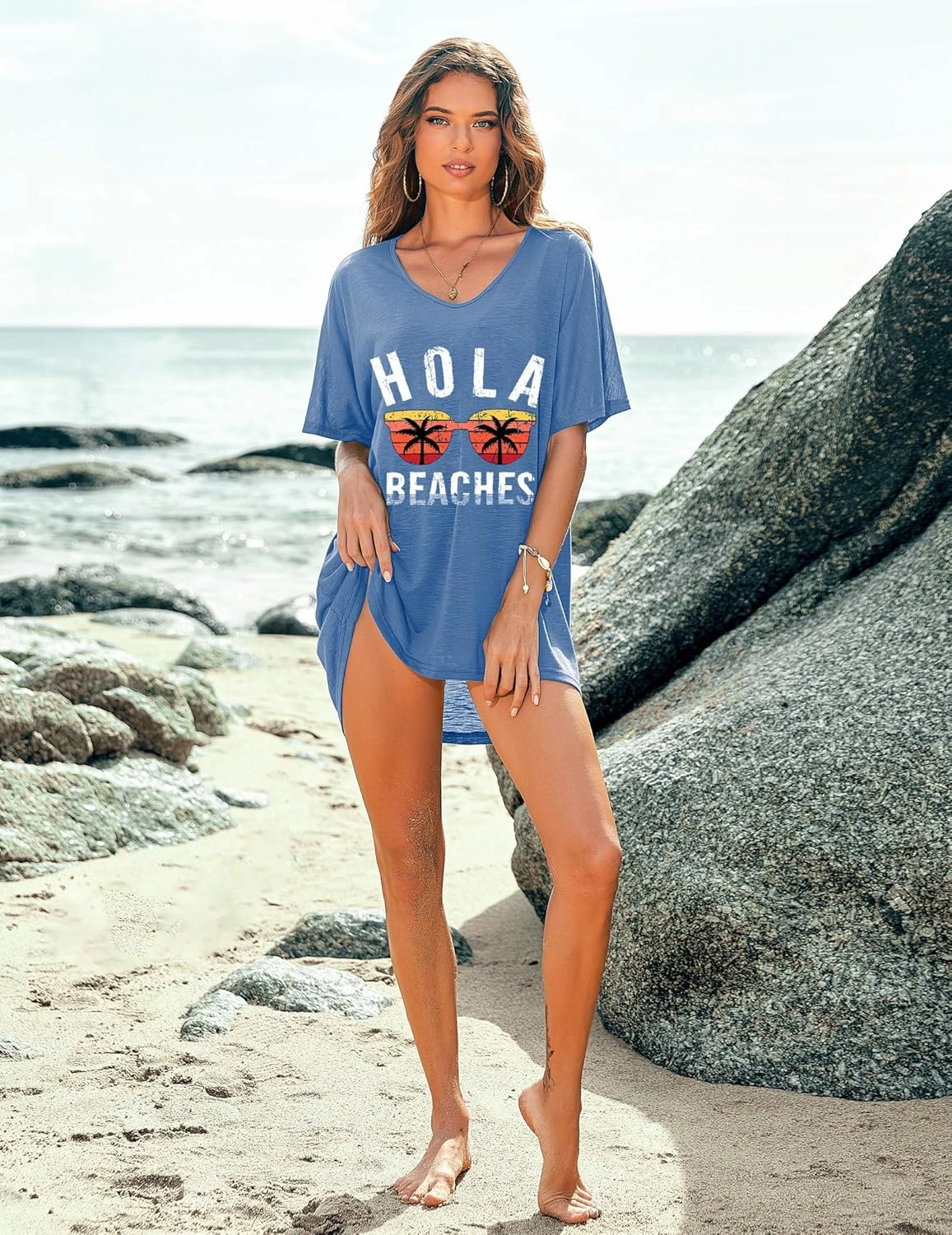 AI'MAGE Swimsuit Cover Up Women's Beach Dress Plus Size Bathing Suit Coverup Casual T Shirt Dresses Beachwear