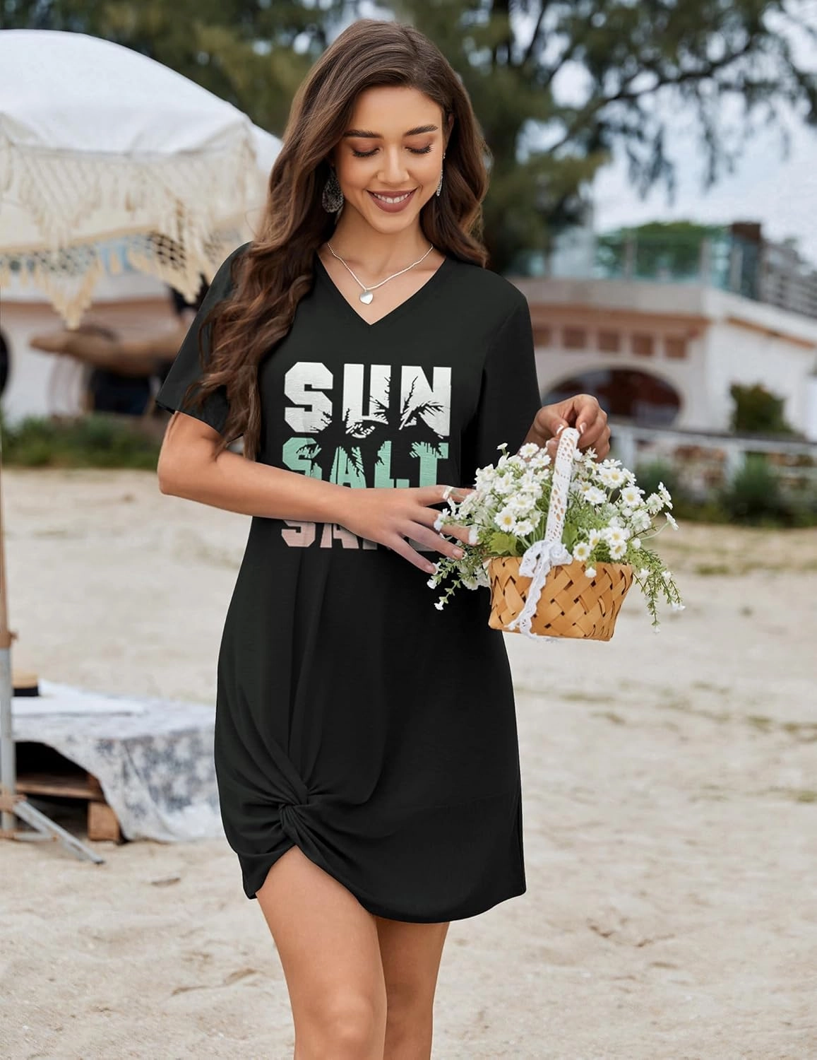 AI'MAGE Swimsuit Cover Ups for Women Short Sleeve Bathing Suit Coverup Casual Bikini Swimwear Beach Cover Up Dress S-XXL