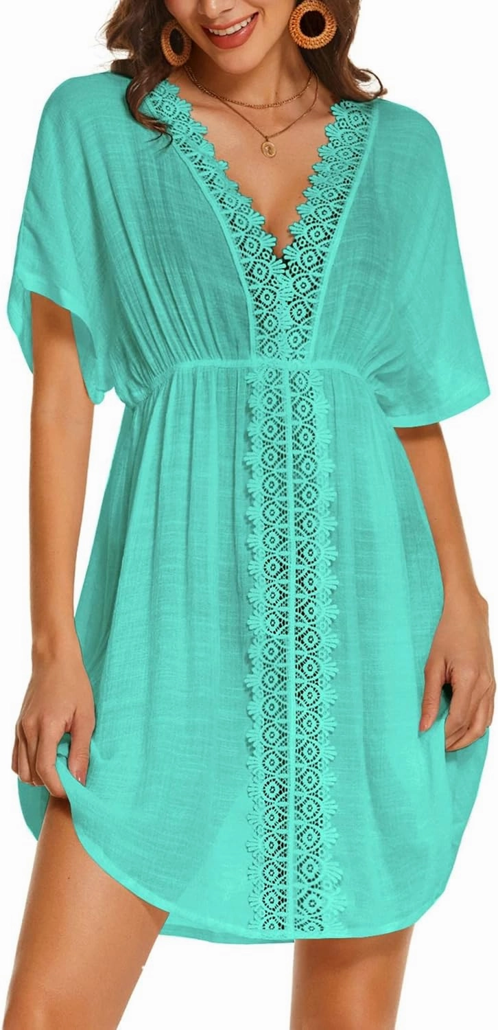 AI'MAGE Swimsuit Cover Ups Women's Bathing Suit V Neck Ruffle Sleeve Soft Coverups Dress S-XXL