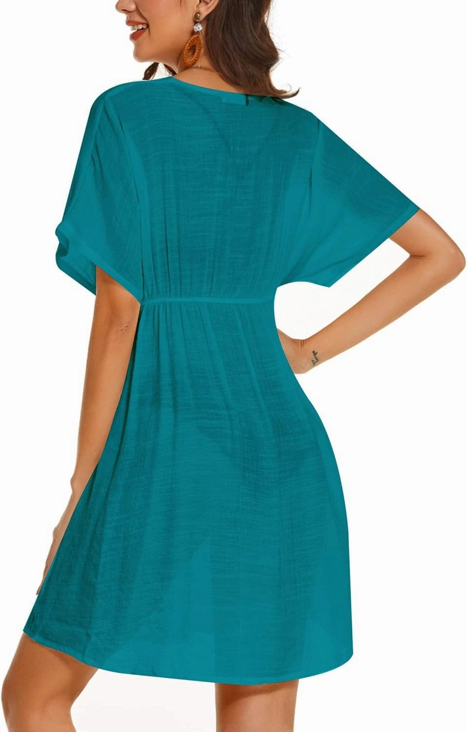 AI'MAGE Swimsuit Cover Ups Women's Bathing Suit V Neck Ruffle Sleeve Soft Coverups Dress S-XXL