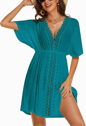 AI'MAGE Swimsuit Cover Ups Women's Bathing Suit V Neck Ruffle Sleeve Soft Coverups Dress S-XXL