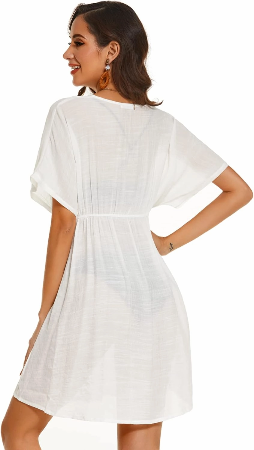 AI'MAGE Swimsuit Cover Ups Women's Bathing Suit V Neck Ruffle Sleeve Soft Coverups Dress S-XXL