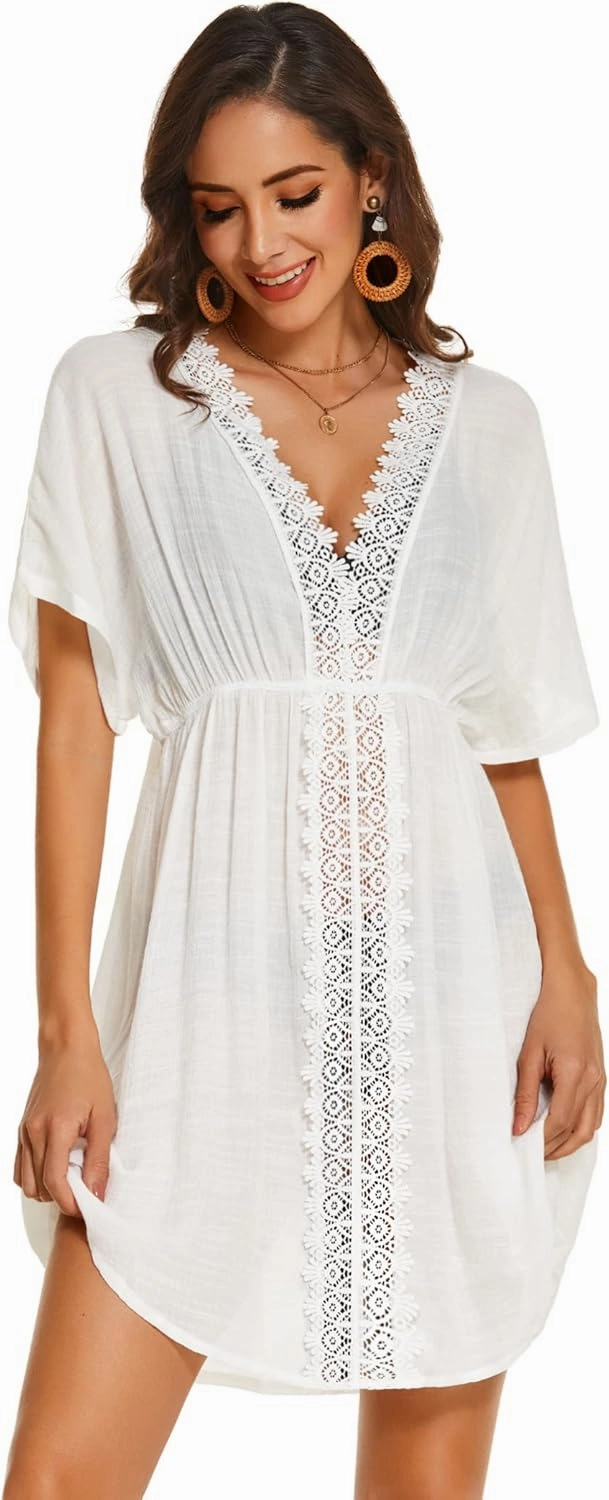 AI'MAGE Swimsuit Cover Ups Women's Bathing Suit V Neck Ruffle Sleeve Soft Coverups Dress S-XXL