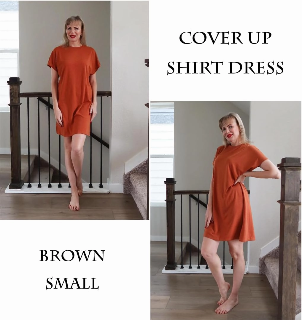 AI'MAGE Women's Coverups Short Sleeve T-Shirt Dress Casual Side Slit Loose Fit Knee Length Beach Mini Dress S-XXL