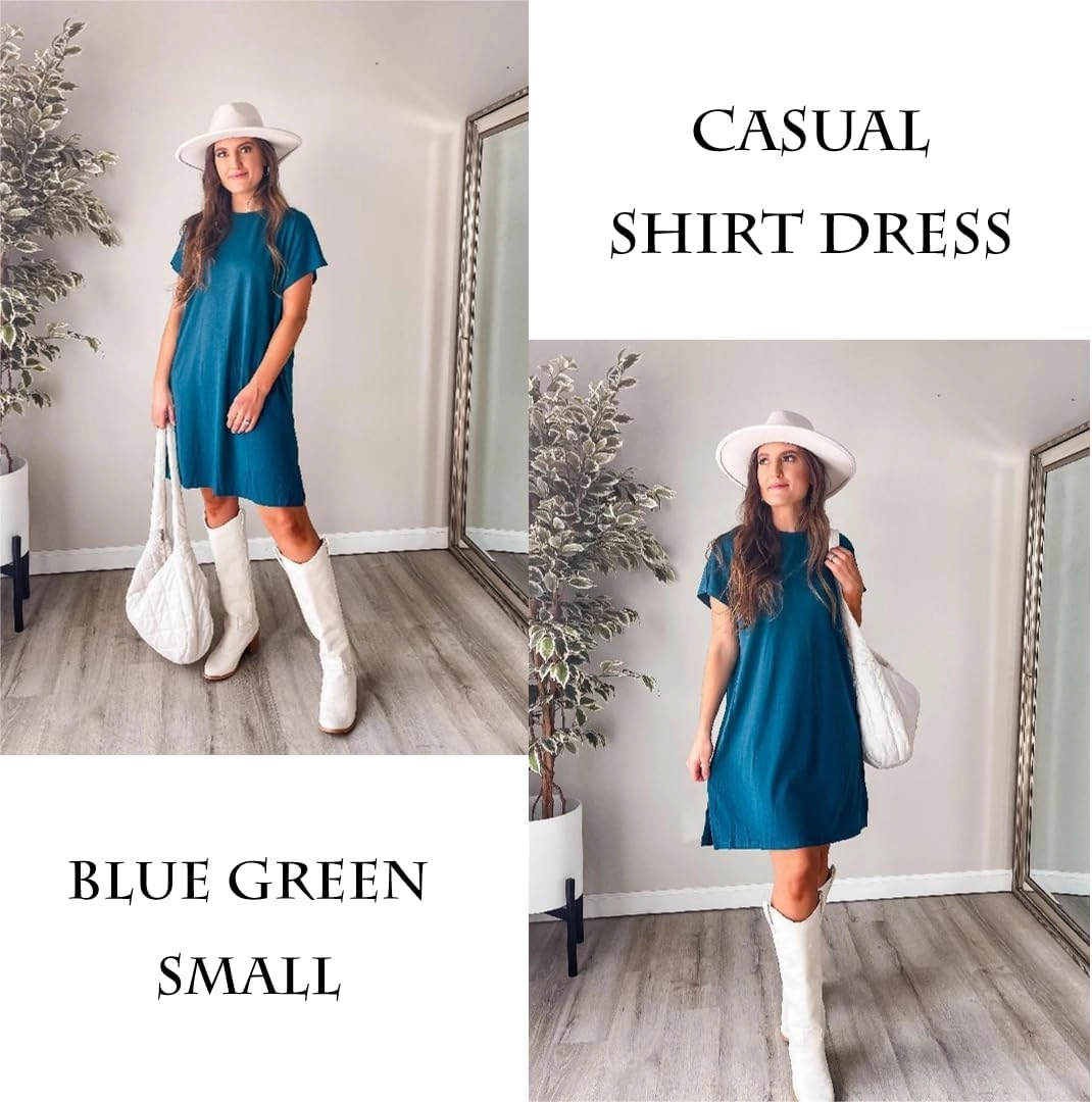 AI'MAGE Women's Coverups Short Sleeve T-Shirt Dress Casual Side Slit Loose Fit Knee Length Beach Mini Dress S-XXL