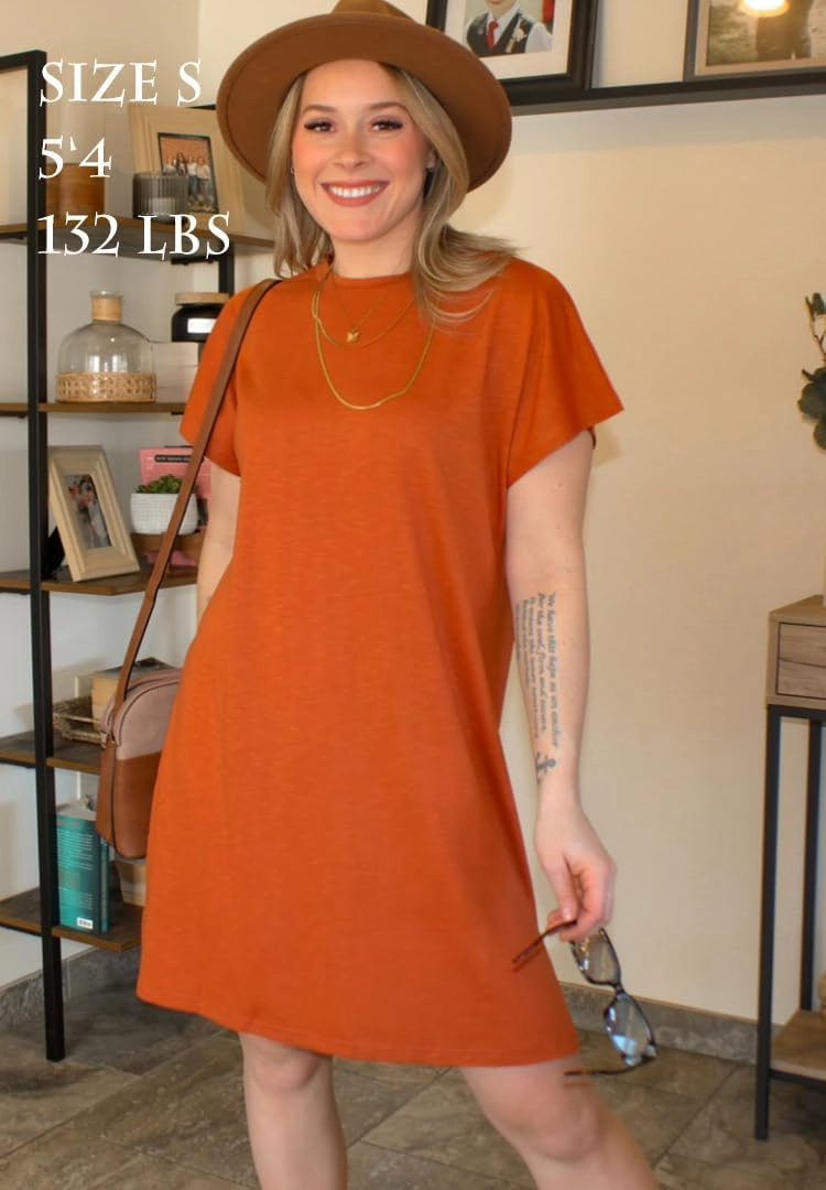 AI'MAGE Women's Coverups Short Sleeve T-Shirt Dress Casual Side Slit Loose Fit Knee Length Beach Mini Dress S-XXL