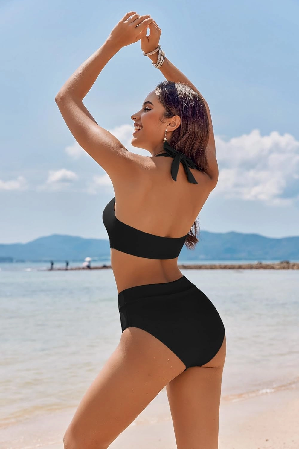 AI'MAGE Women's High Waisted Bikini Sets Tummy Control Swimsuits 2025 Two Piece Bathing Suits Color Block Halter Swim Suits