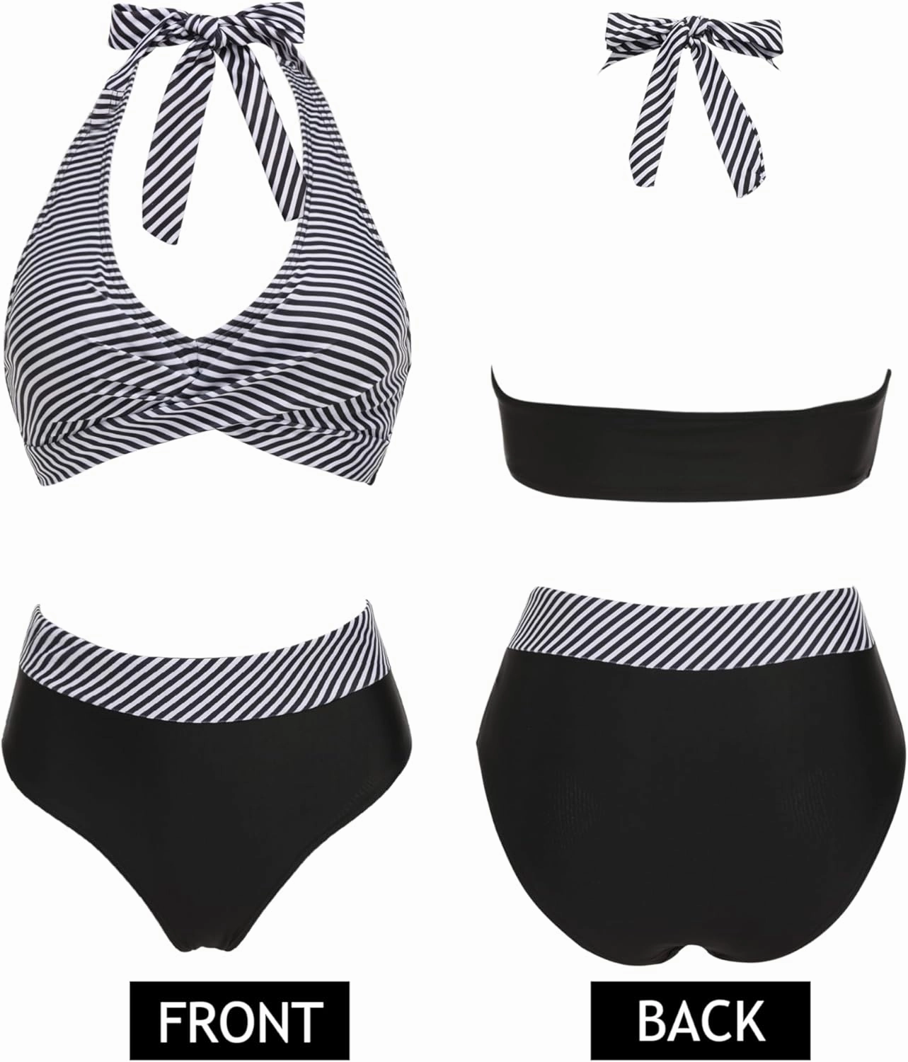 AI'MAGE Women's High Waisted Bikini Sets Tummy Control Swimsuits 2025 Two Piece Bathing Suits Color Block Halter Swim Suits