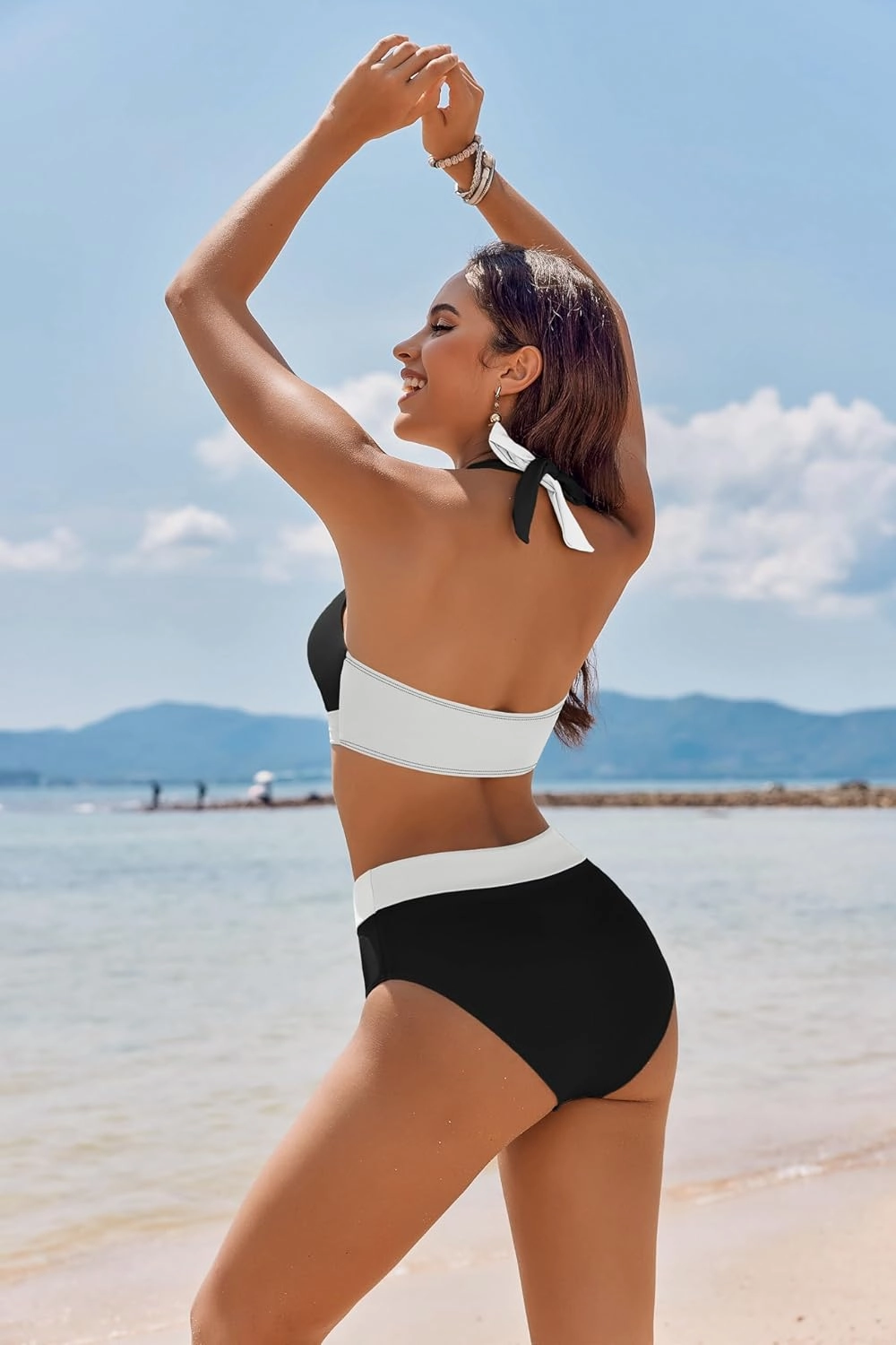 AI'MAGE Women's High Waisted Bikini Sets Tummy Control Swimsuits 2025 Two Piece Bathing Suits Color Block Halter Swim Suits