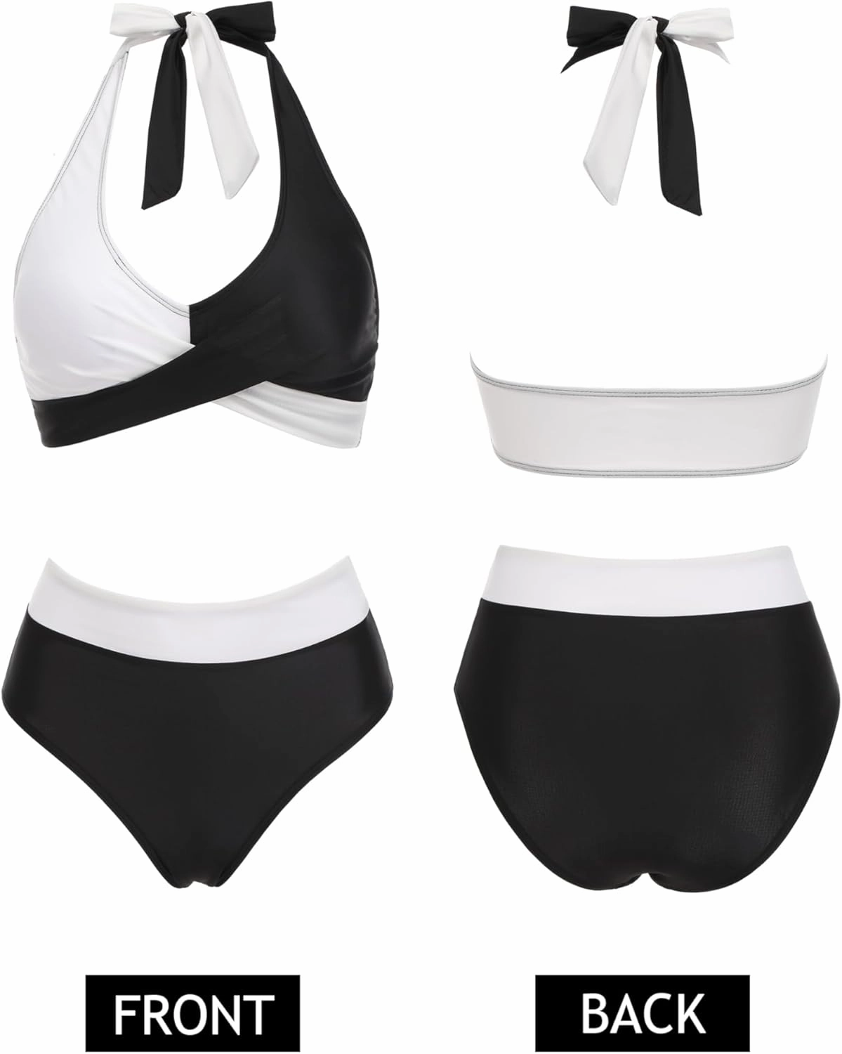 AI'MAGE Women's High Waisted Bikini Sets Tummy Control Swimsuits 2025 Two Piece Bathing Suits Color Block Halter Swim Suits