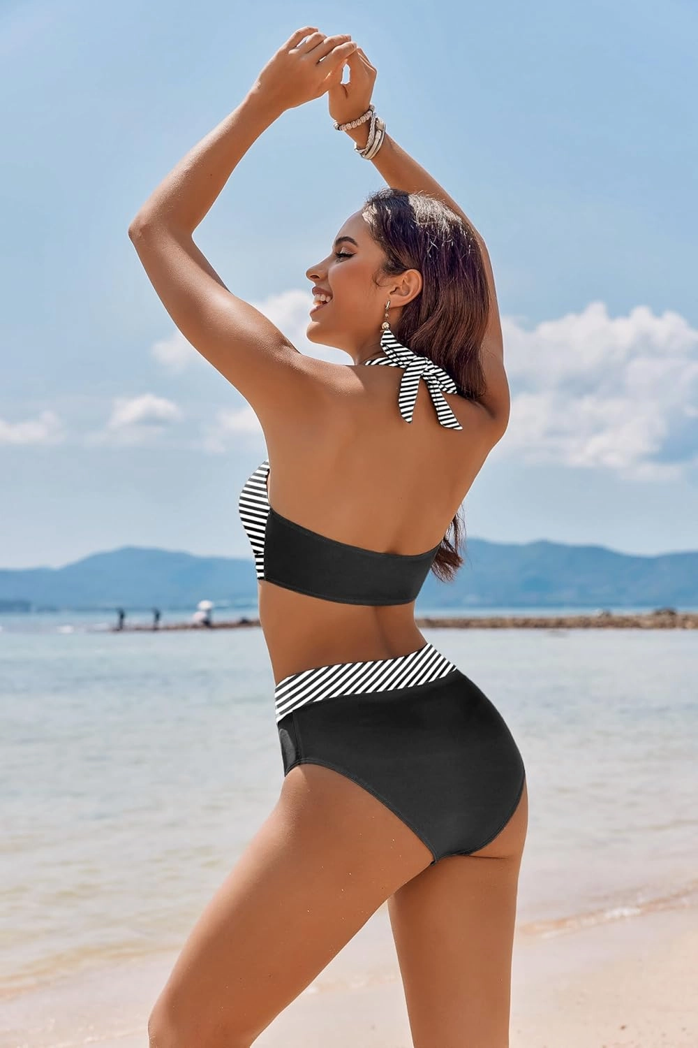 AI'MAGE Women's High Waisted Bikini Sets Tummy Control Swimsuits 2025 Two Piece Bathing Suits Color Block Halter Swim Suits