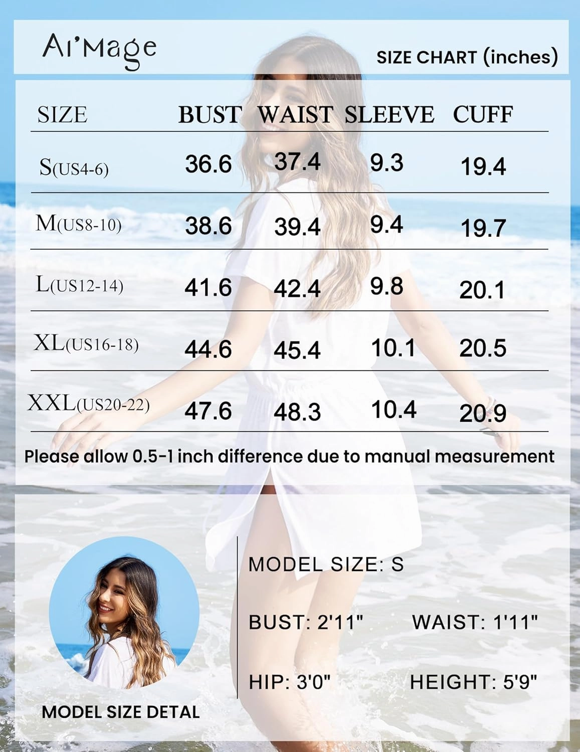 AI'MAGE Women's Swimsuit Cover Up Split Hem Beach Bathing Suit Coverups Dress V-Neck Swimwear with Drawstring