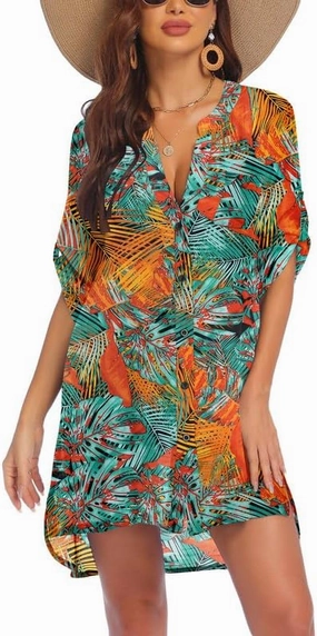 AI'MAGE Women's Swimsuit Cover Ups Shirt V-Neck Button Down Bathing Suit Coverups Beach Tunic Top S-3XL