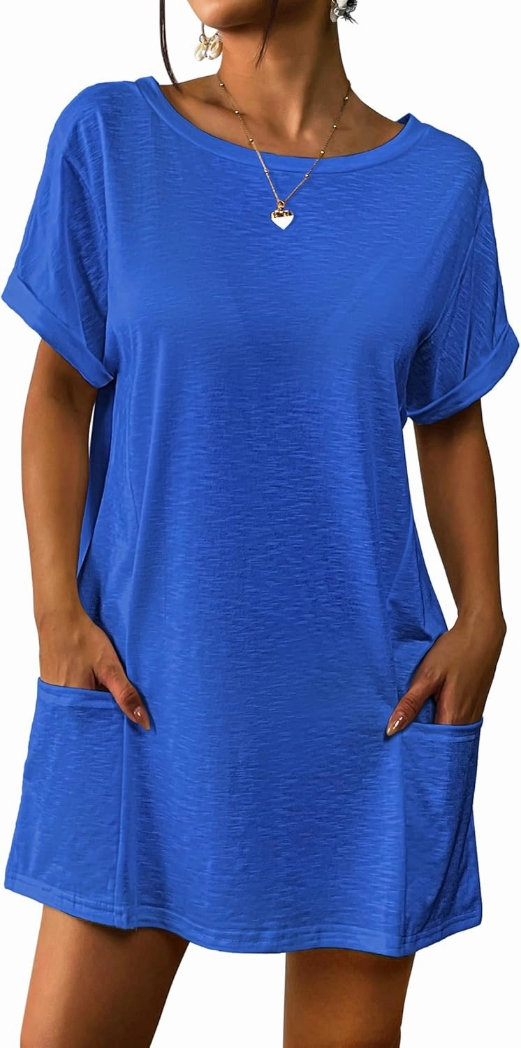 AI'MAGE Women's Swimsuit Coverup 2025 Bathing Suit Cover Ups Casual Loose Short Sleeve Bikini Beach Dress with Pocket