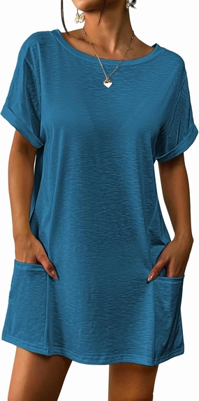 AI'MAGE Women's Swimsuit Coverup 2025 Bathing Suit Cover Ups Casual Loose Short Sleeve Bikini Beach Dress with Pocket