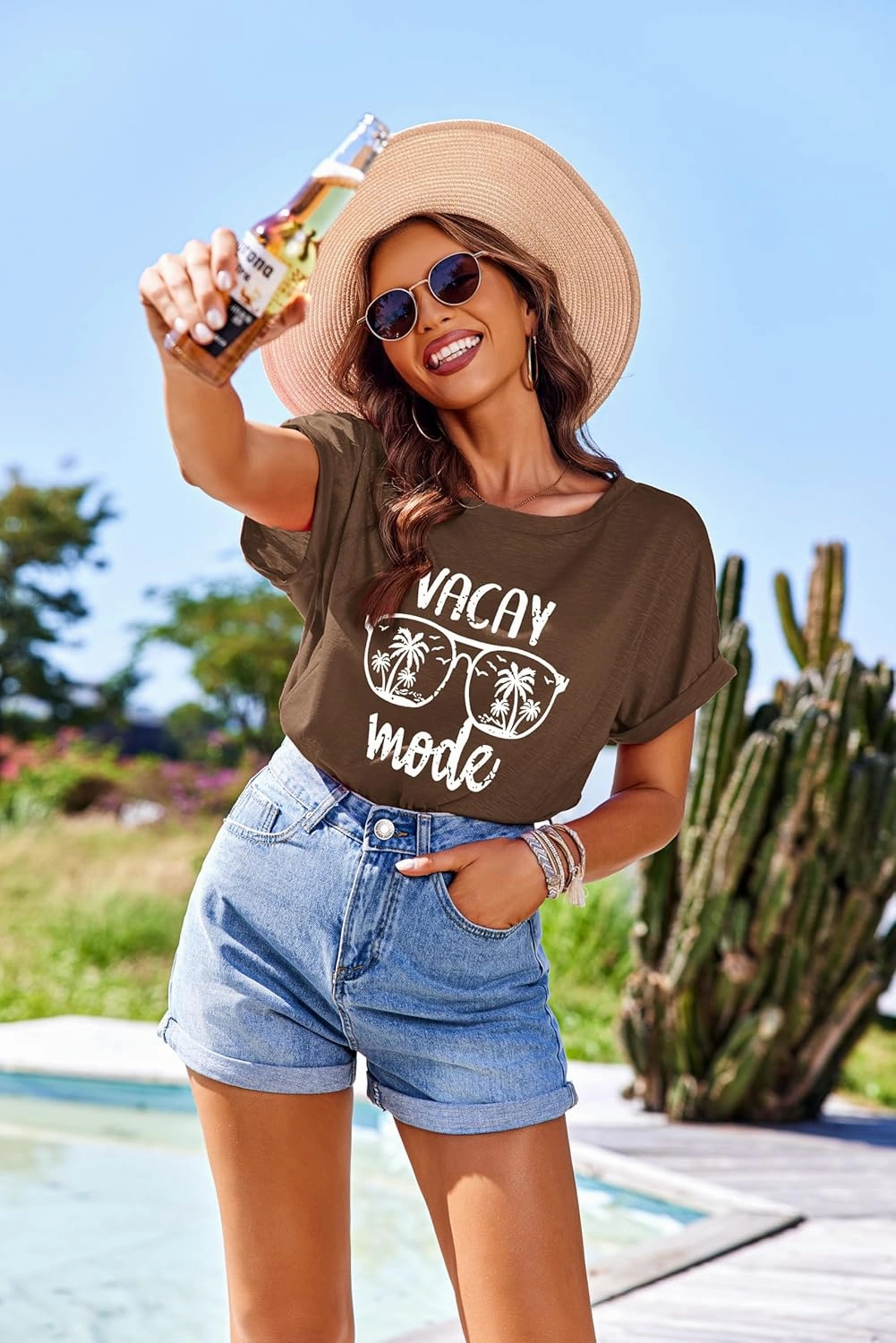 AI'MAGE Women's Swimsuit Coverup 2025 Bathing Suit Cover Ups Casual Loose Short Sleeve Bikini Beach Dress with Pocket