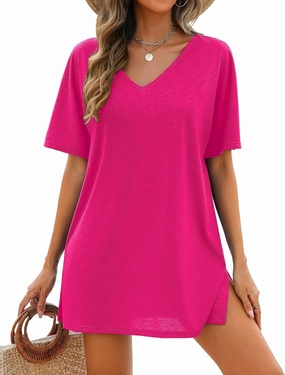 AI'MAGE Women's Swimsuit Coverup Short Sleeve Bathing Suit Cover Up Casual T-Shirt Dress Loose Beachwear Coverups S-3XL
