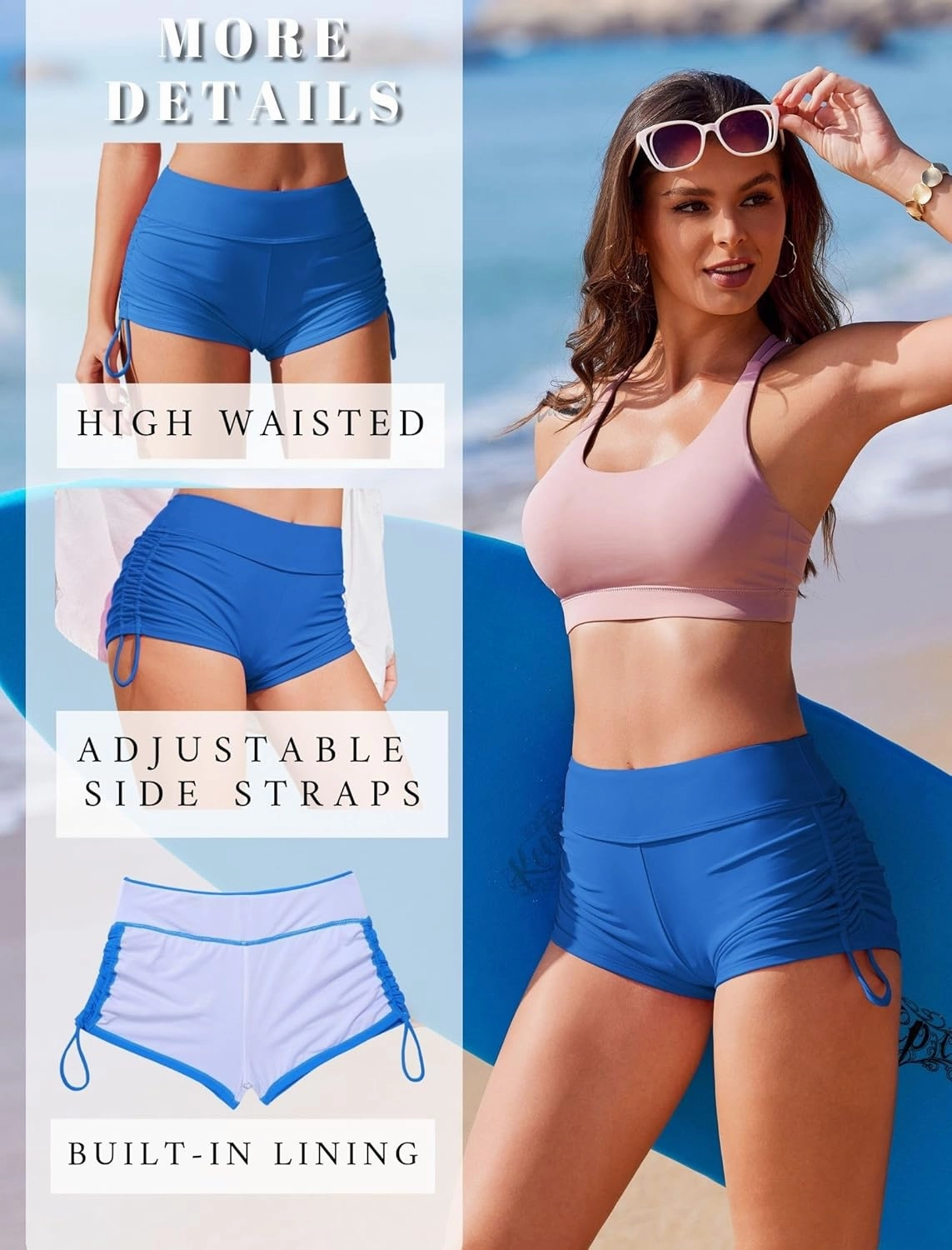AI'MAGE Womens 3" Swim Board Shorts High Waisted Bathing Suit Bottoms Boy Shorts Adjustable Ruched Side Bikini Shorts S-XXL