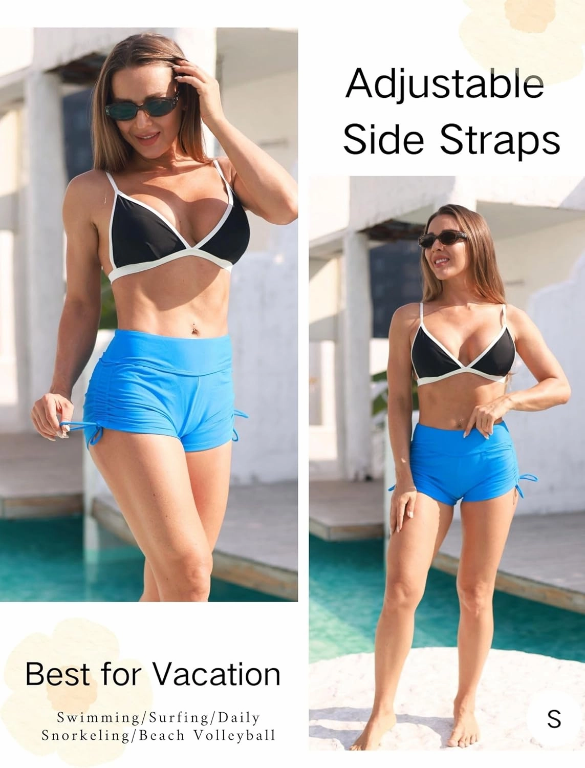 AI'MAGE Womens 3" Swim Board Shorts High Waisted Bathing Suit Bottoms Boy Shorts Adjustable Ruched Side Bikini Shorts S-XXL